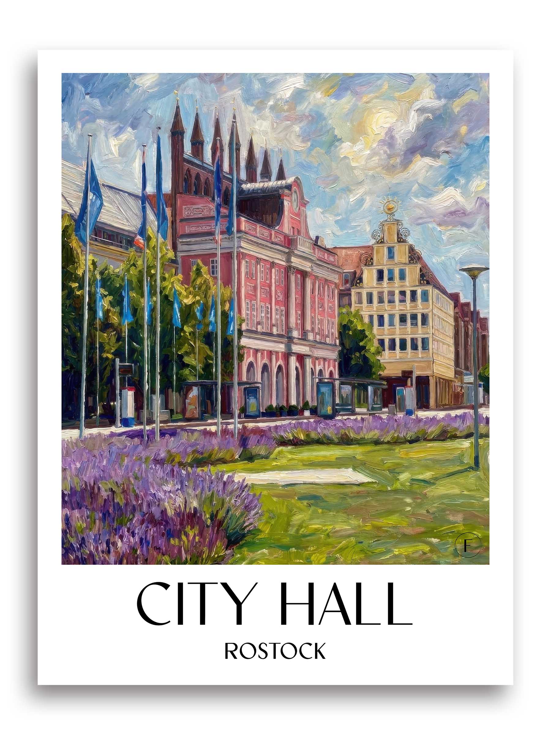 Rathaus Poster - Rostock - Deutschland Kunstdruck - Ölgemälde von A4 bis A1 - favplace