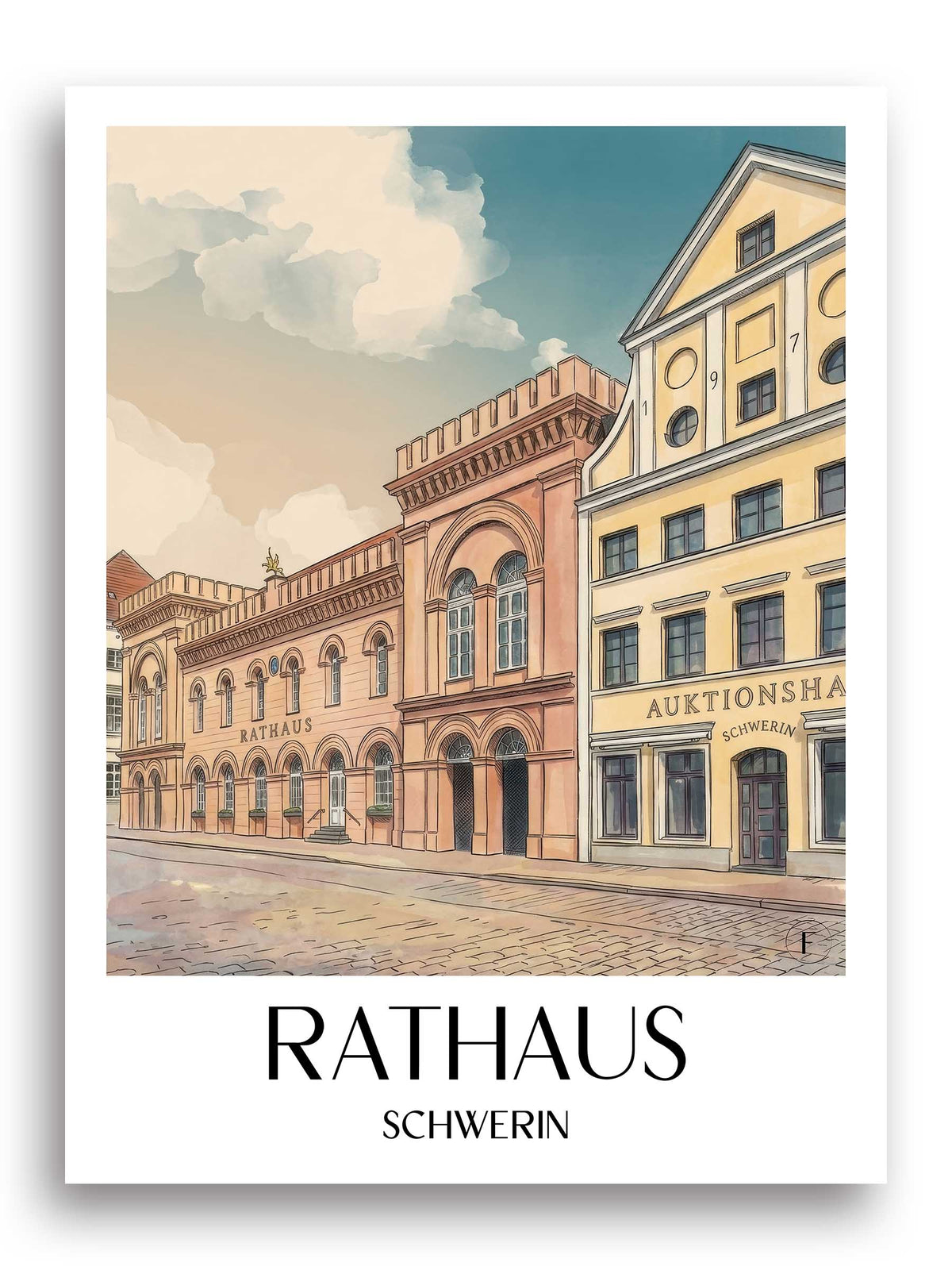 rathaus-schwerin-deutschland-poster-aquarell