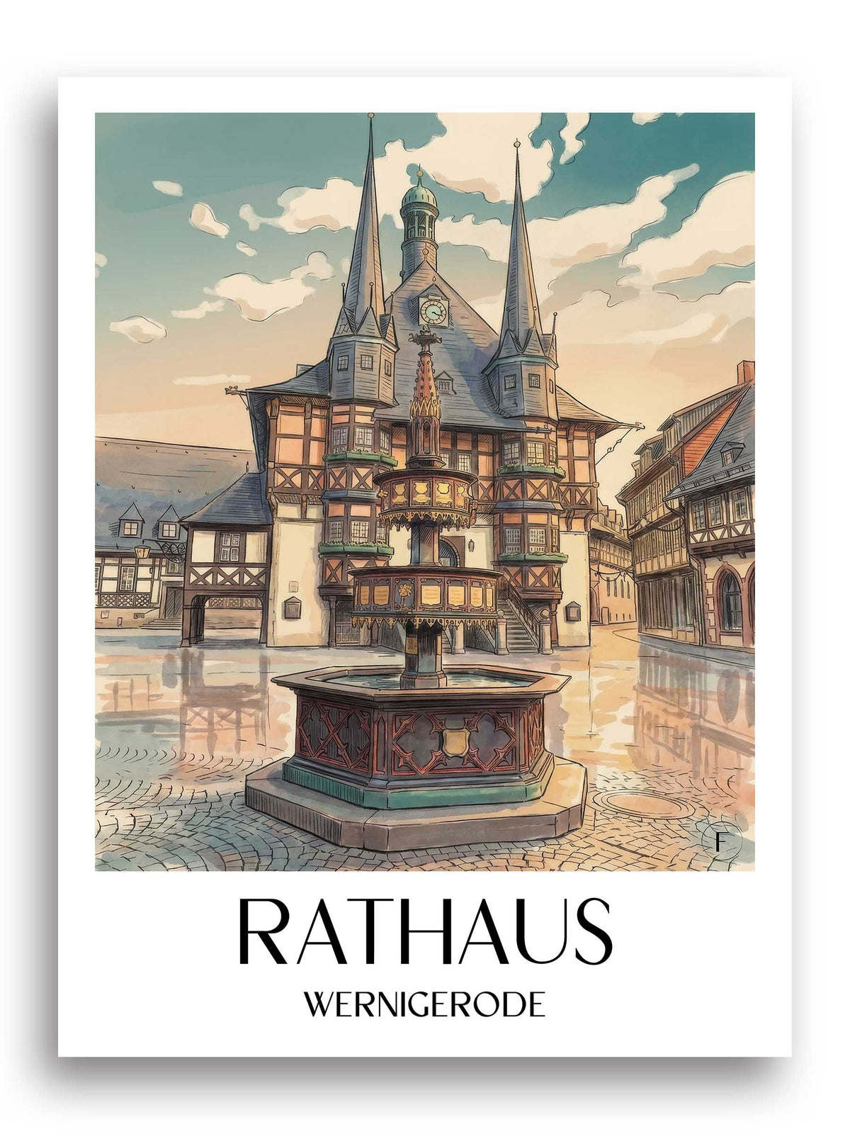 rathaus-wernigerode-deutschland-poster-aquarell
