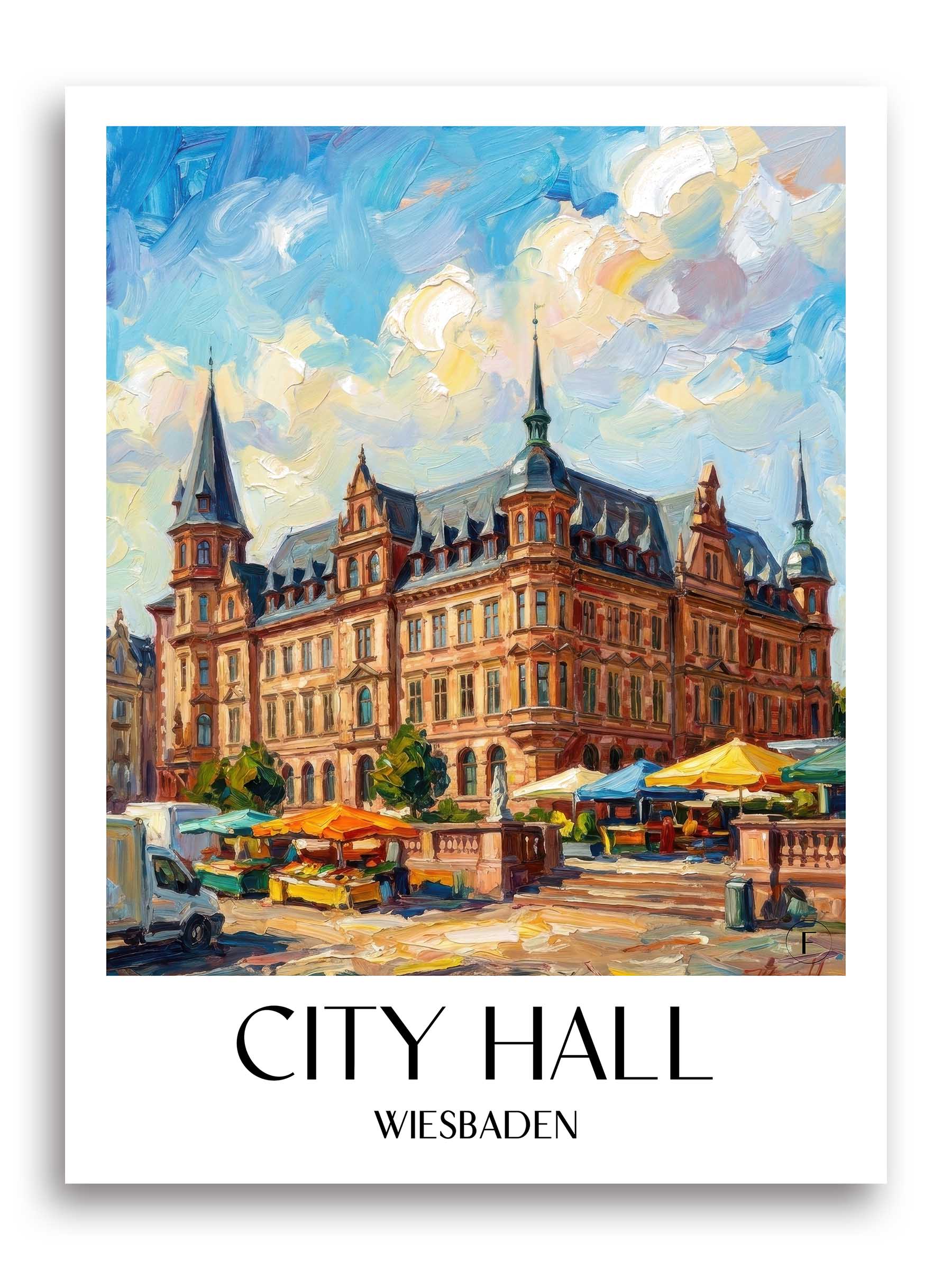 Rathaus Poster - Wiesbaden - Deutschland Kunstdruck - Ölgemälde von A4 bis A1 - favplace