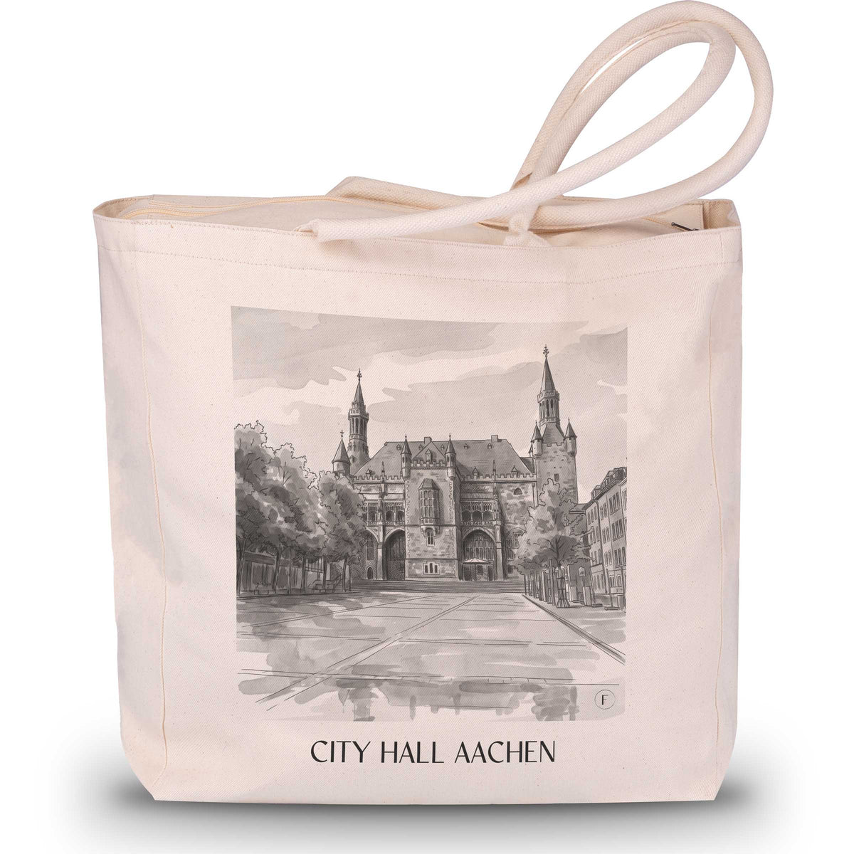 Rathaus Shopping Tasche - Aachen - Deutschland Tote Bag - Einkaufstasche im Aquarell Schwarz-Weiß Stil - favplace