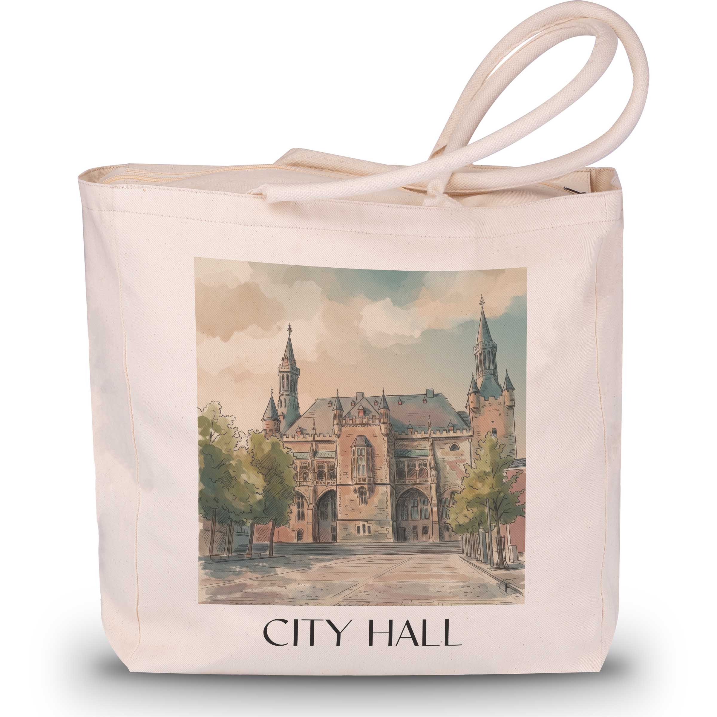 Rathaus Shopping Tasche - Aachen - Deutschland Tote Bag - Einkaufstasche im Aquarell Stil - favplace