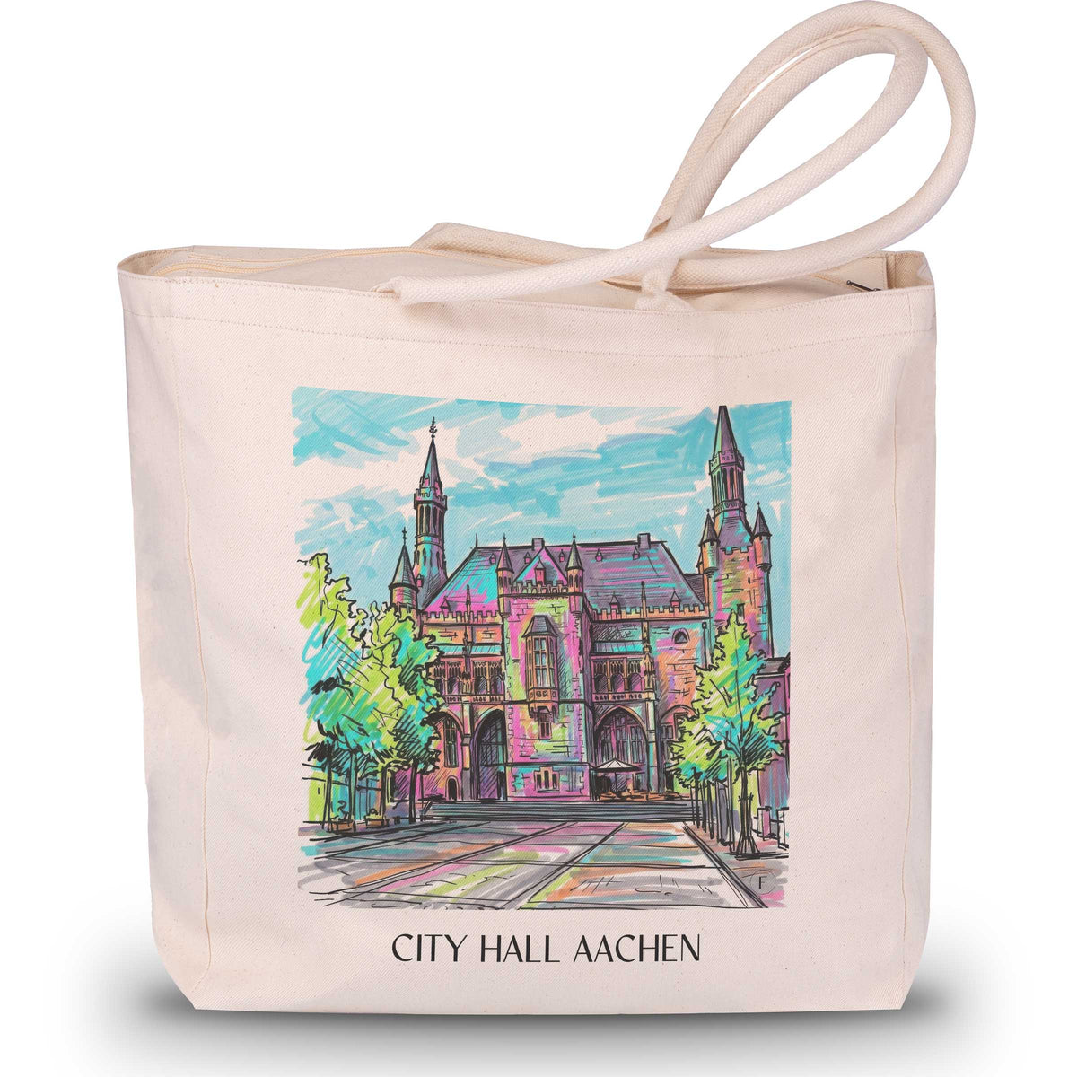 Rathaus Shopping Tasche - Aachen - Deutschland Tote Bag - Einkaufstasche im Tag Graffiti Stil - favplace