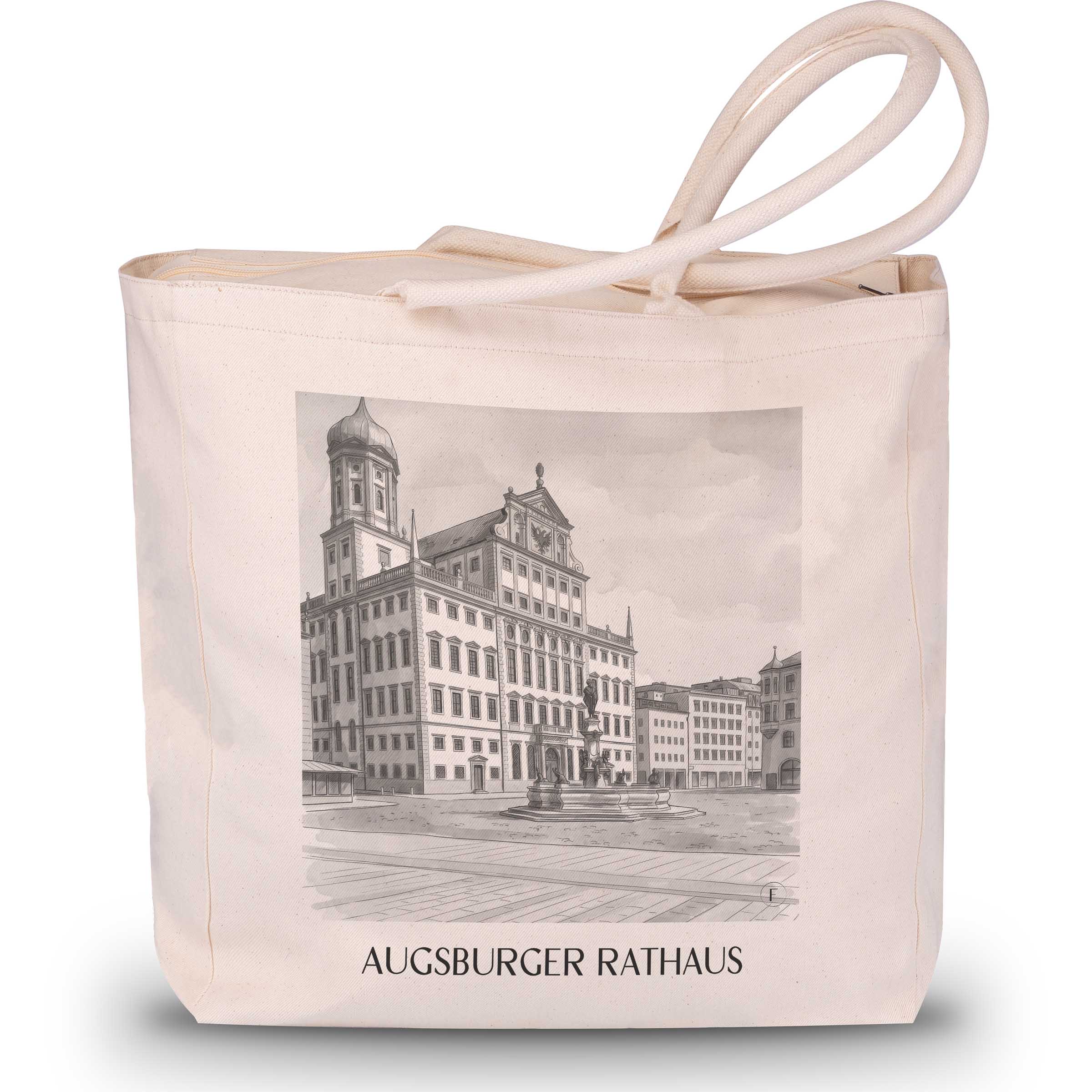 rathaus-augsburg-deutschland-einkaufstasche-aquarell-schwarz-weiss