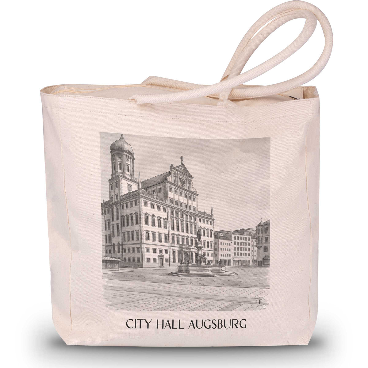 Rathaus Shopping Tasche - Augsburg - Deutschland Tote Bag - Einkaufstasche im Aquarell Schwarz-Weiß Stil - favplace