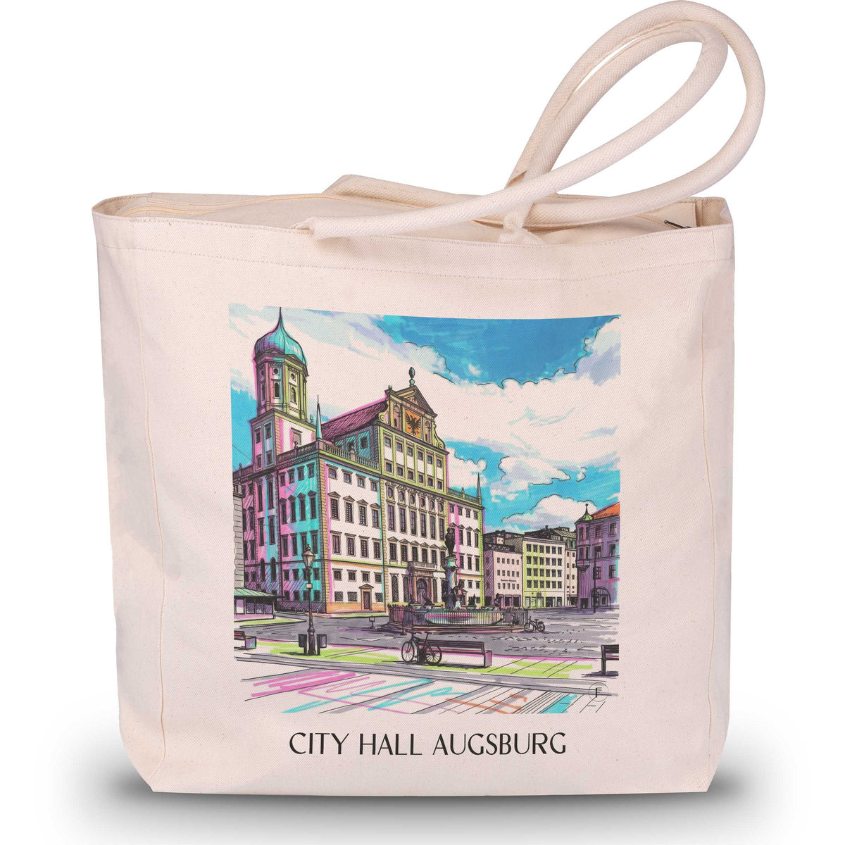 Rathaus Shopping Tasche - Augsburg - Deutschland Tote Bag - Einkaufstasche im Tag Graffiti Stil - favplace