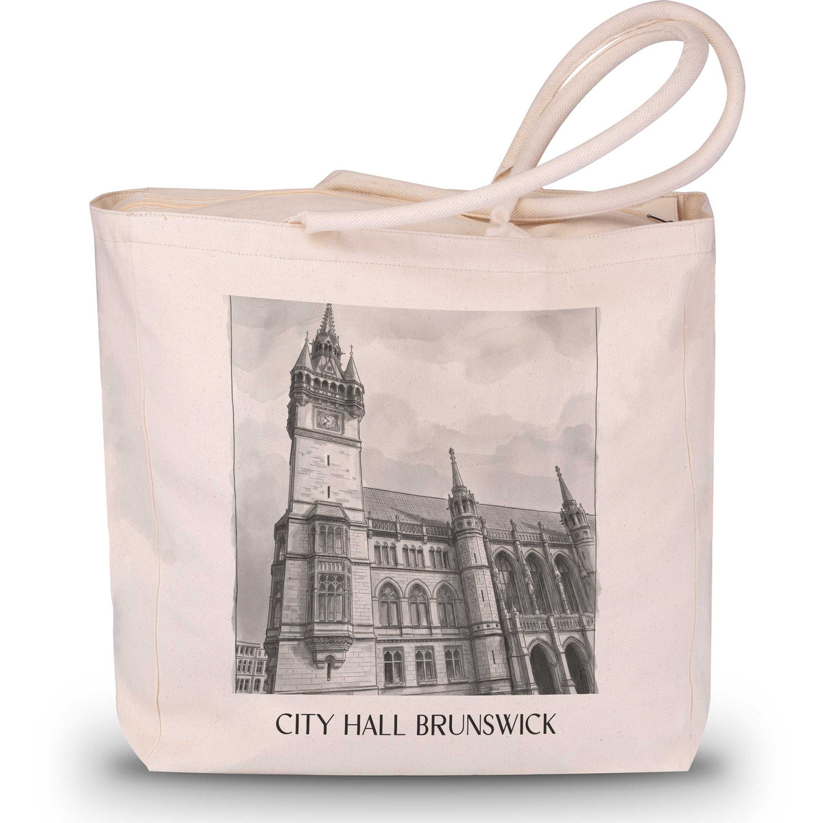 Rathaus Shopping Tasche - Braunschweig - Deutschland Tote Bag - Einkaufstasche im Aquarell Schwarz-Weiß Stil - favplace