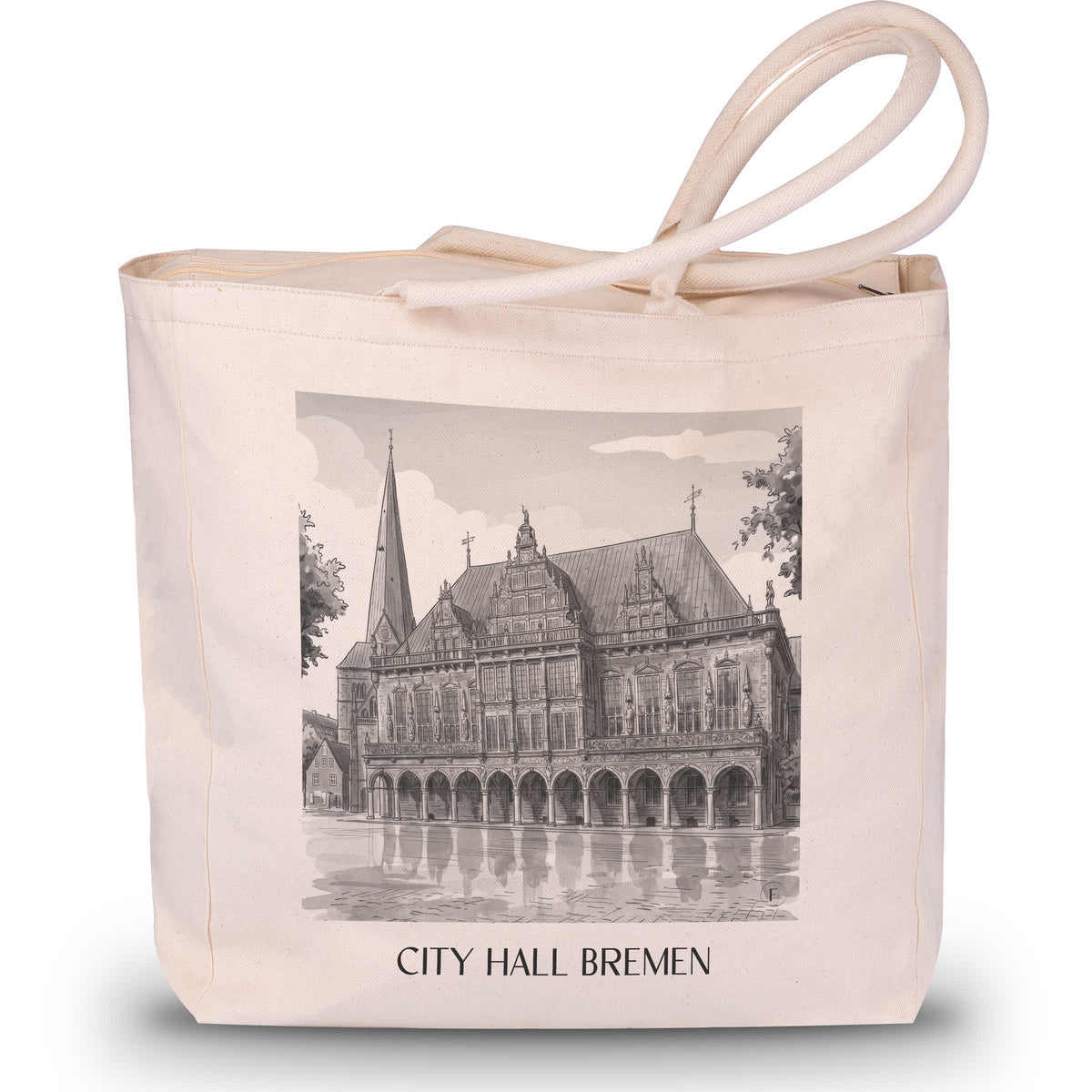Rathaus Shopping Tasche - Bremen - Deutschland Tote Bag - Einkaufstasche im Aquarell Schwarz-Weiß Stil - favplace