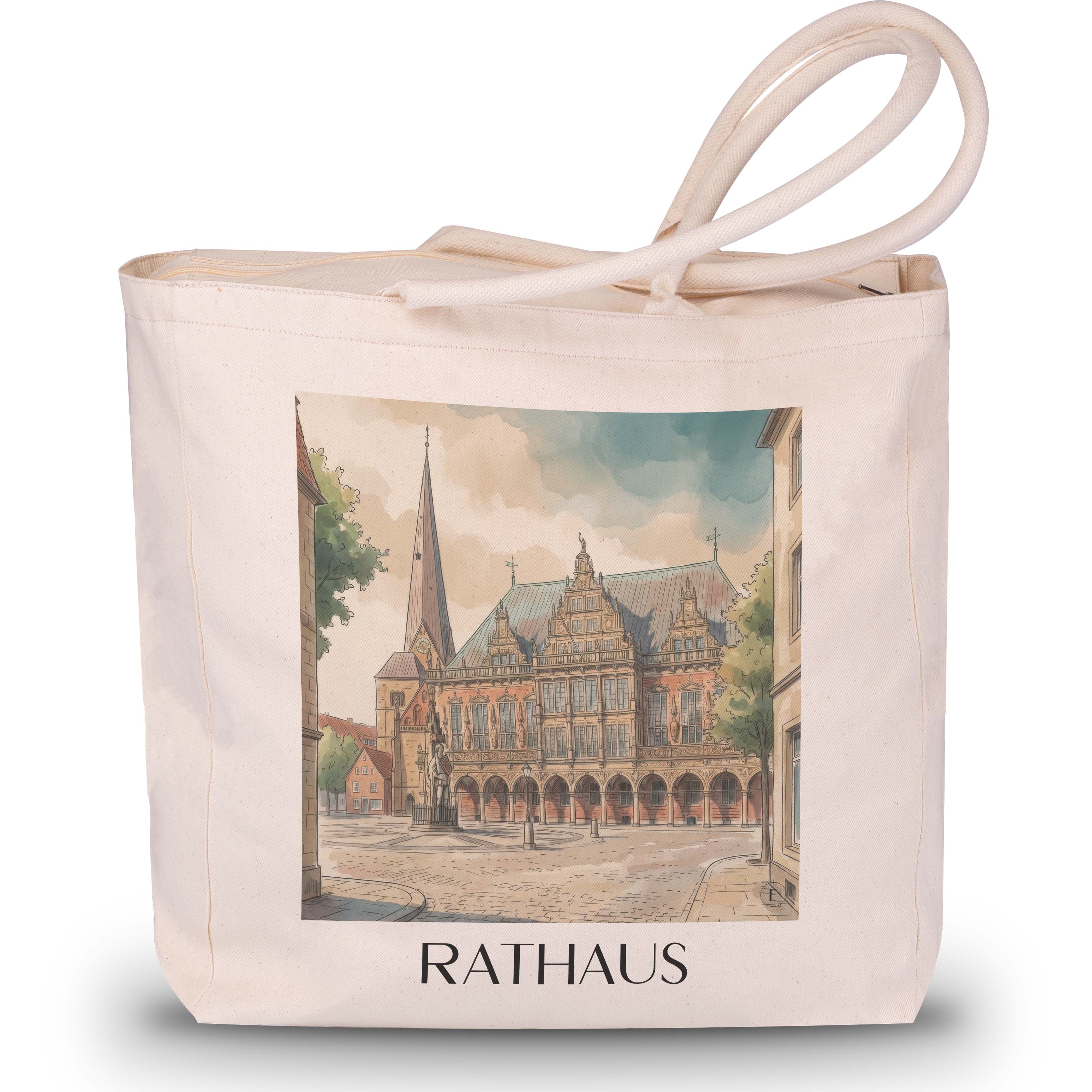 rathaus-bremen-deutschland-einkaufstasche-aquarell
