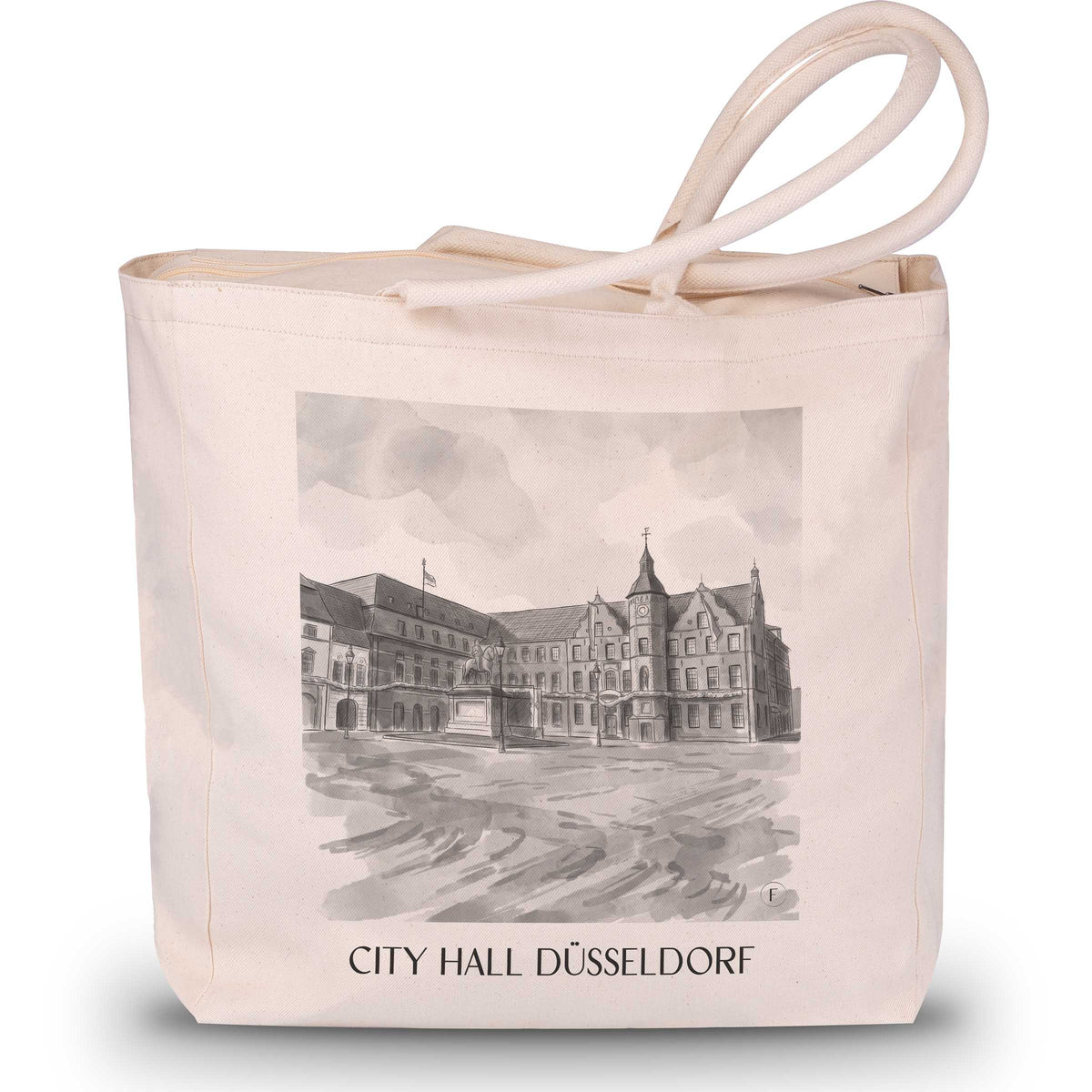 Rathaus Shopping Tasche - Düsseldorf - Deutschland Tote Bag - Einkaufstasche im Aquarell Schwarz-Weiß Stil - favplace