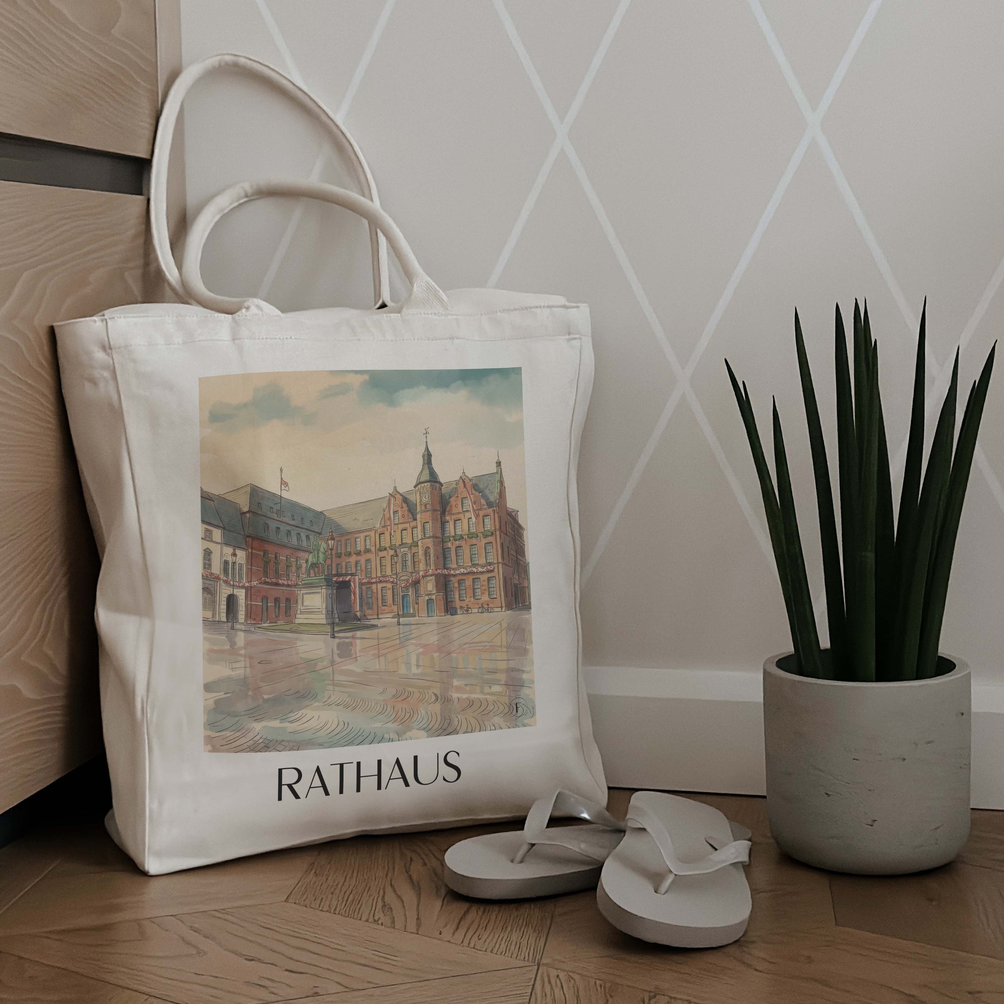 rathaus-düsseldorf-deutschland-einkaufstasche-aquarell