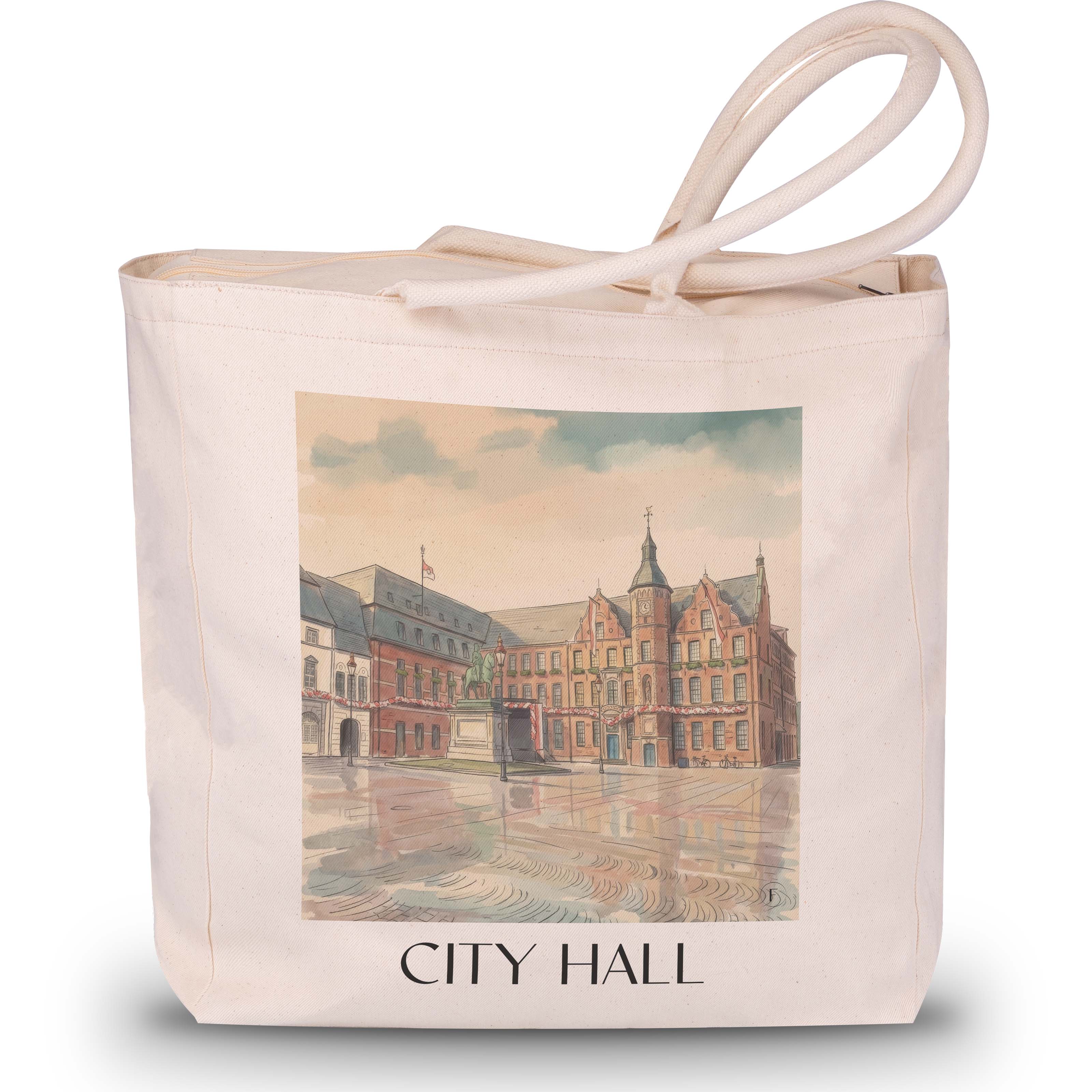 Rathaus Shopping Tasche - Düsseldorf - Deutschland Tote Bag - Einkaufstasche im Aquarell Stil - favplace
