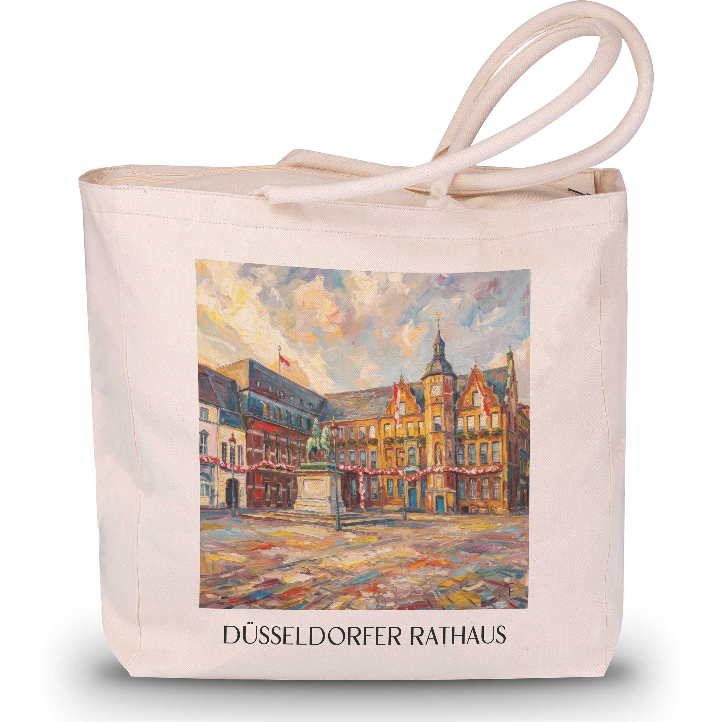 rathaus-düsseldorf-deutschland-einkaufstasche-oil-painting-oelgemaelde