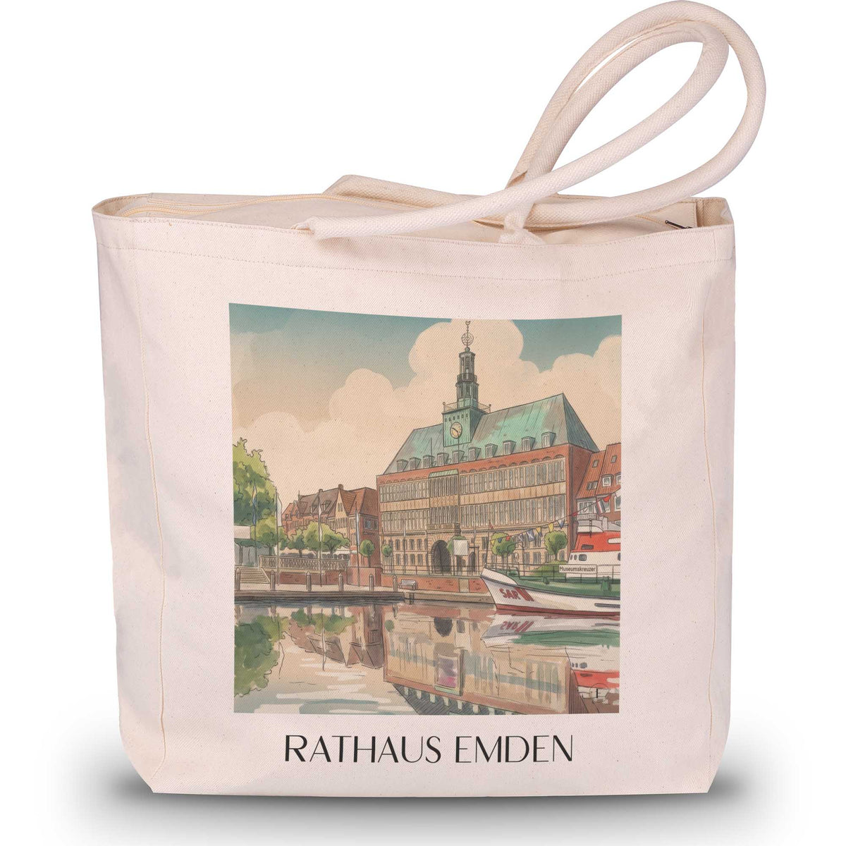 rathaus-emden-deutschland-einkaufstasche-aquarell