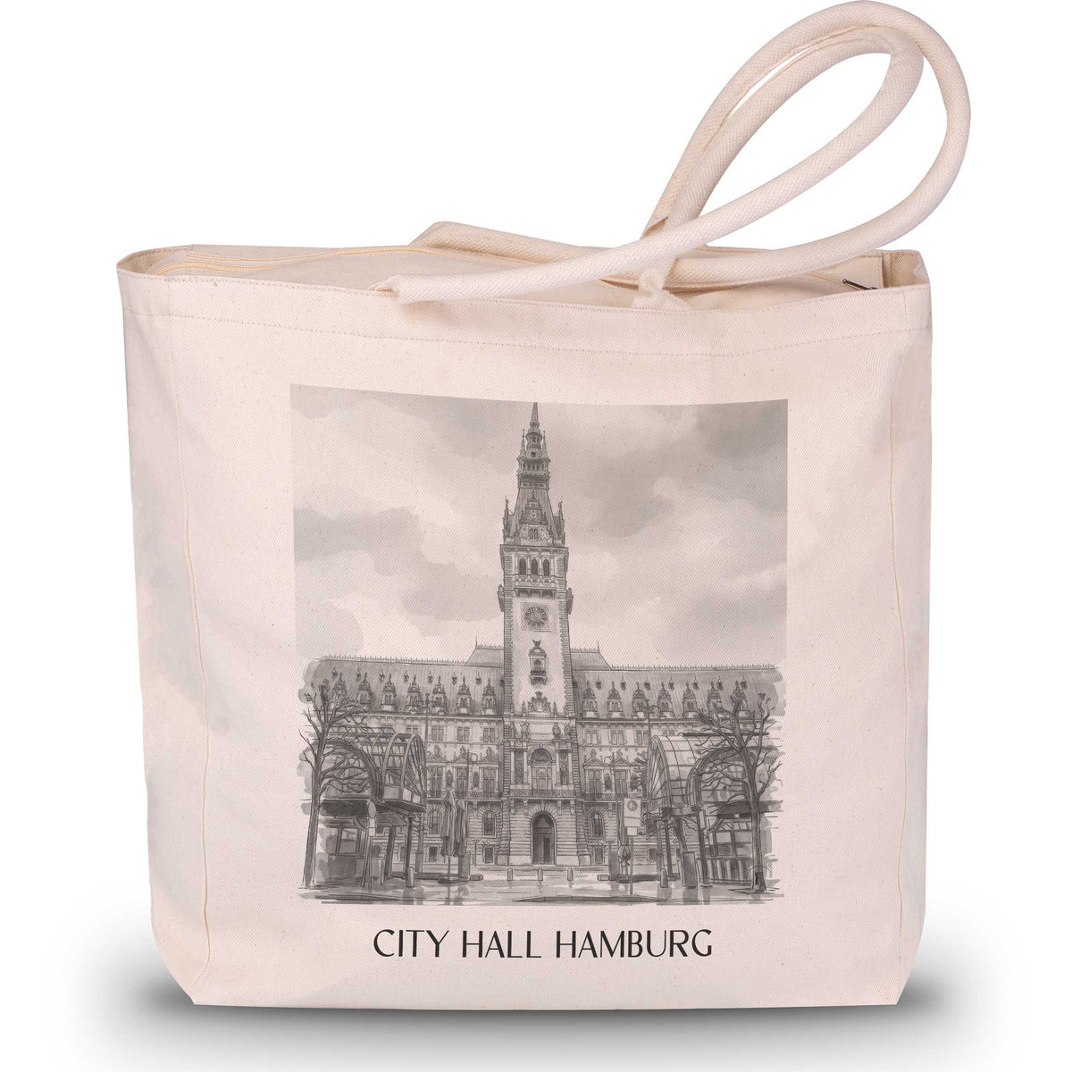 Rathaus Shopping Tasche - Hamburg - Deutschland Tote Bag - Einkaufstasche im Aquarell Schwarz-Weiß Stil - favplace