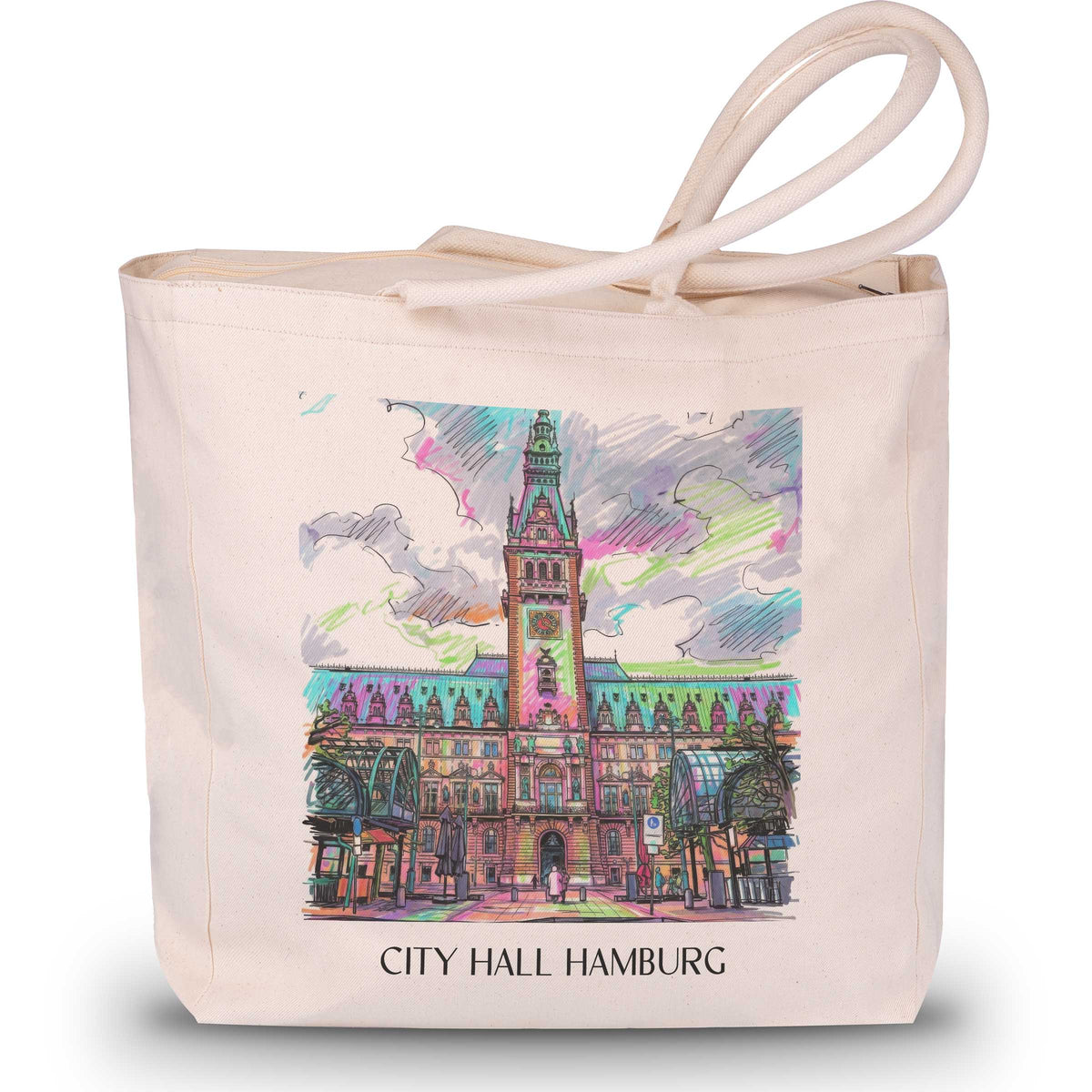 Rathaus Shopping Tasche - Hamburg - Deutschland Tote Bag - Einkaufstasche im Tag Graffiti Stil - favplace
