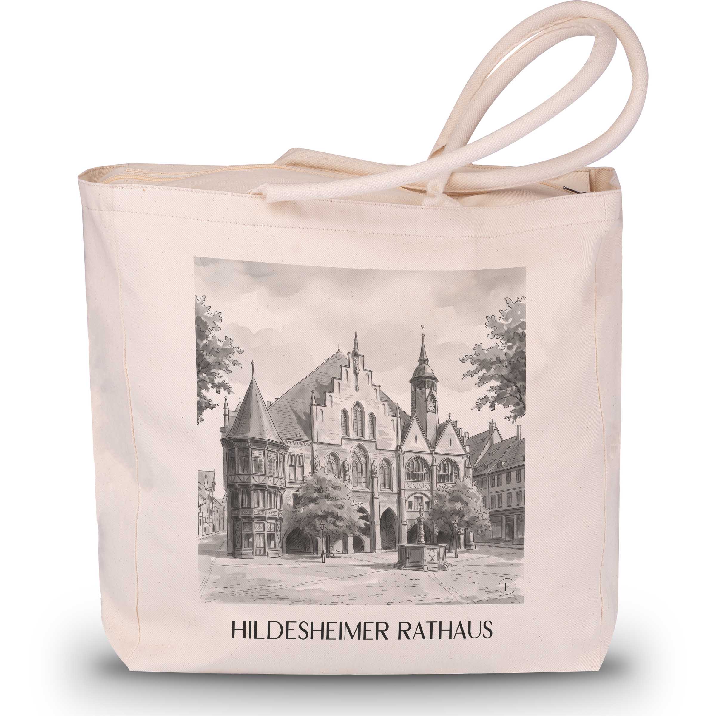 rathaus--hildesheim-deutschland-einkaufstasche-aquarell-schwarz-weiss