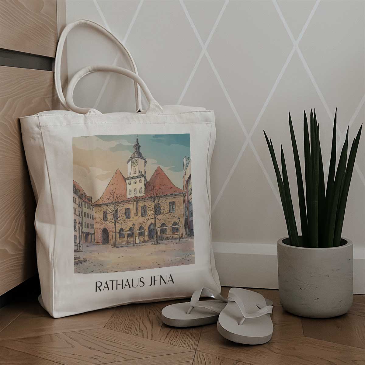 rathaus-jena-deutschland-einkaufstasche-aquarell