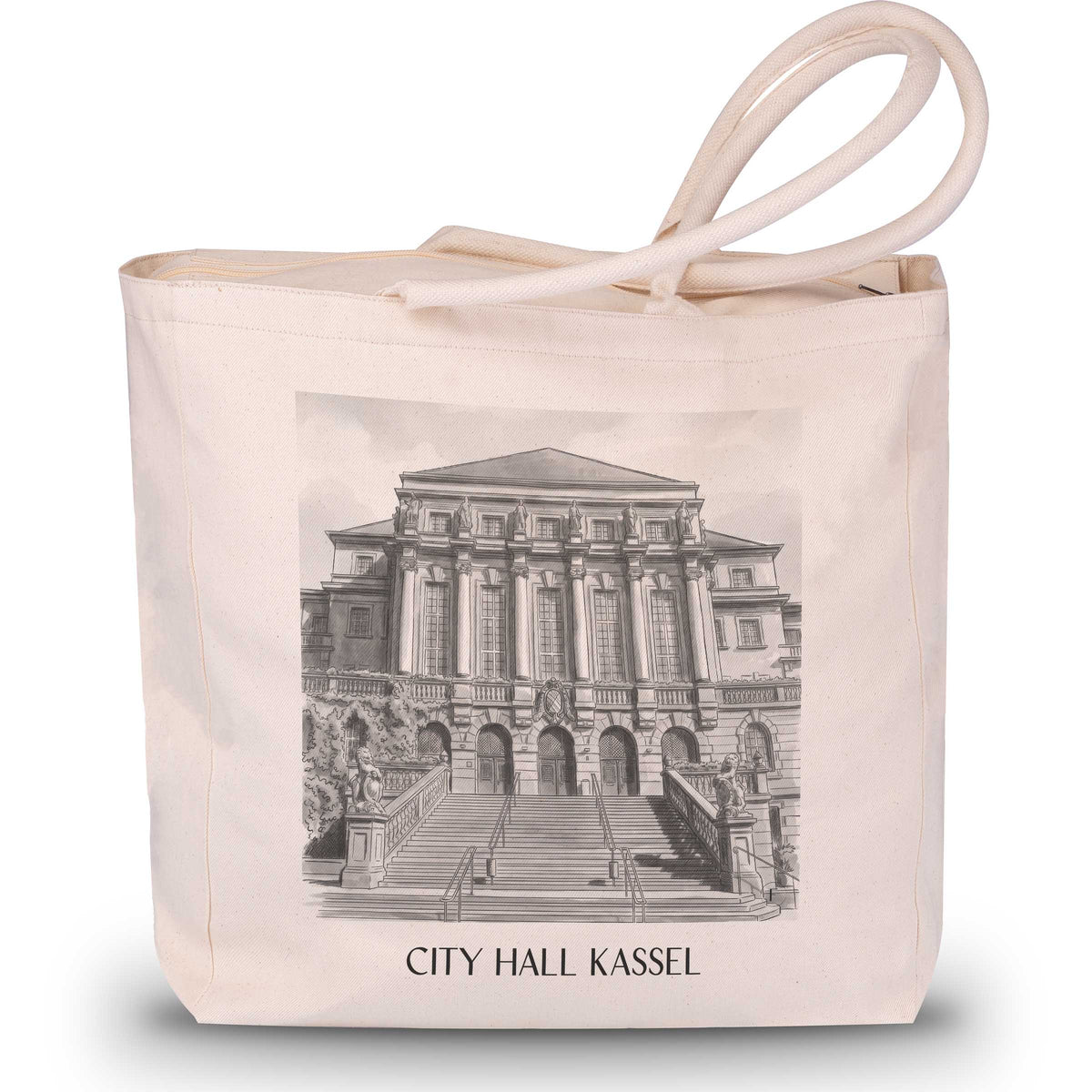 Rathaus Shopping Tasche - Kassel - Deutschland Tote Bag - Einkaufstasche im Aquarell Schwarz-Weiß Stil - favplace