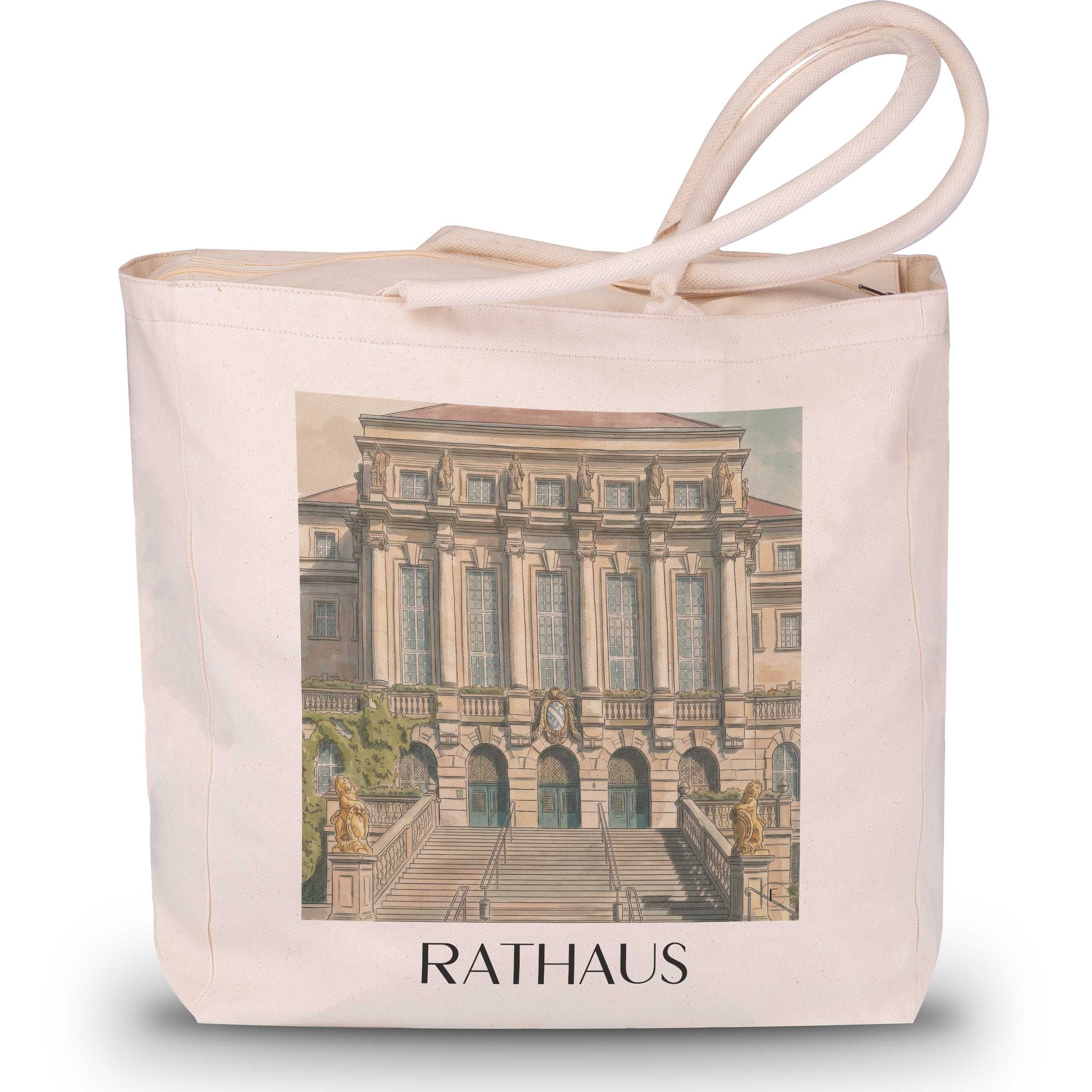 rathaus-kassel-deutschland-einkaufstasche-aquarell