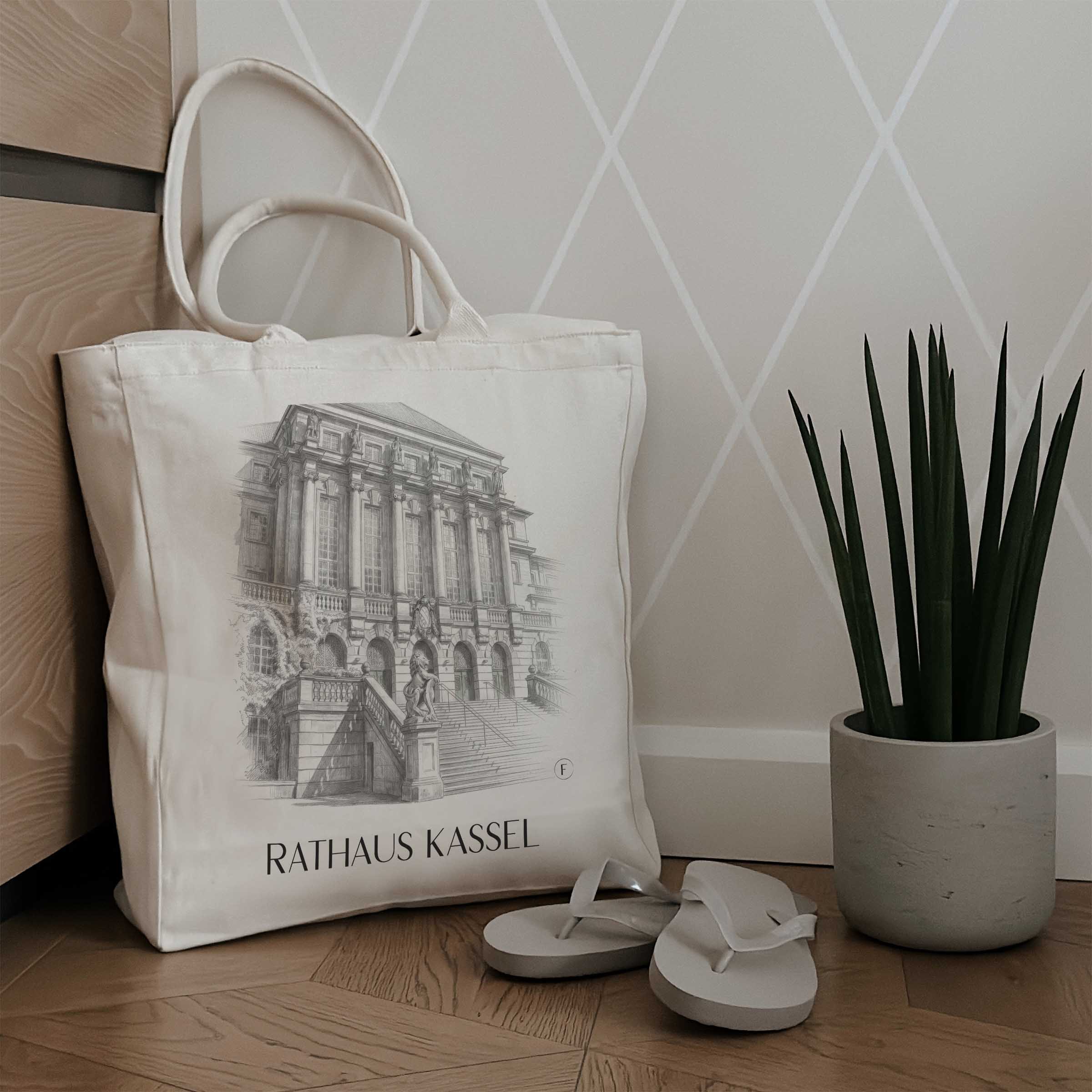 rathaus-kassel-deutschland-einkaufstasche-bleistift-zeichnung-drawing