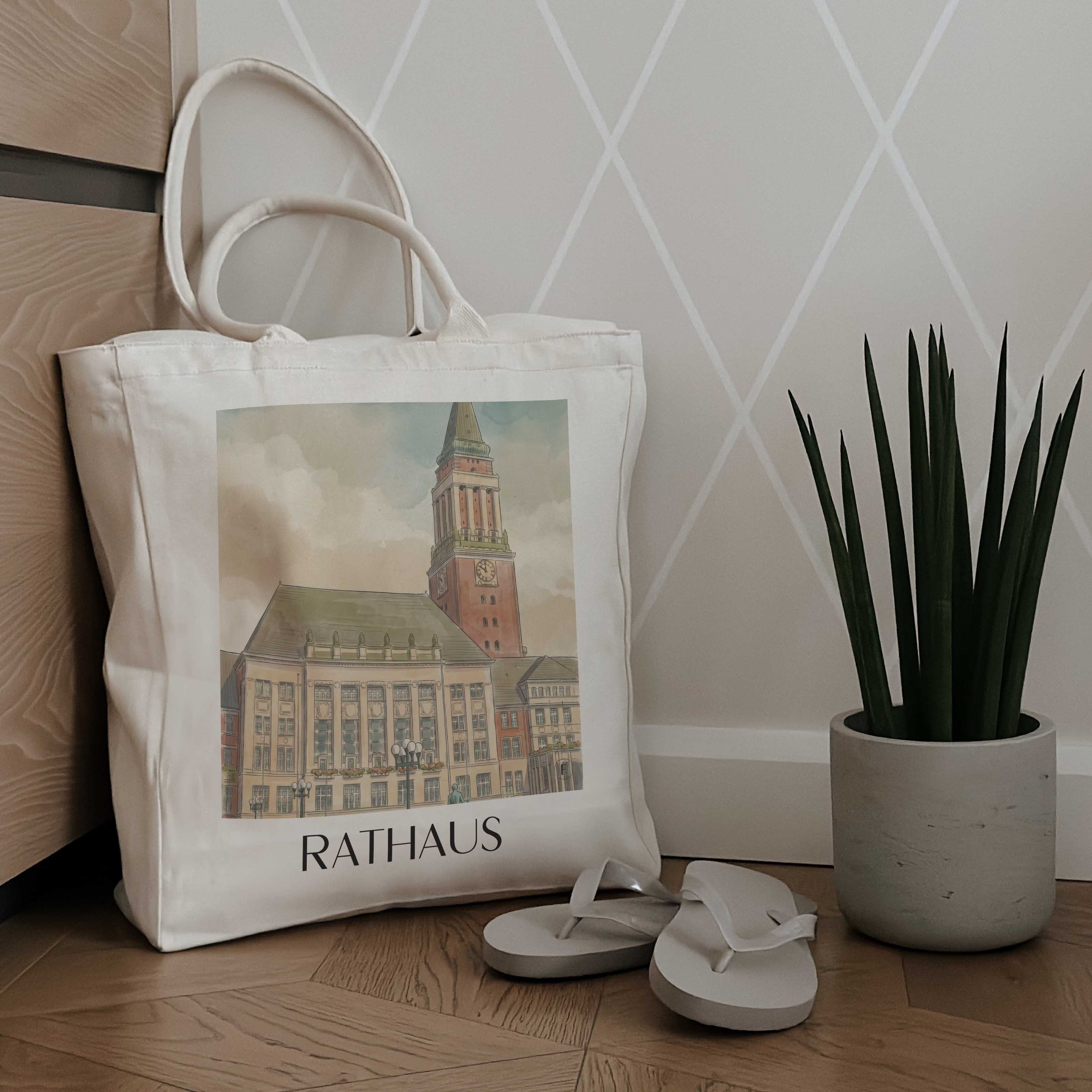 rathaus-kiel-deutschland-einkaufstasche-aquarell
