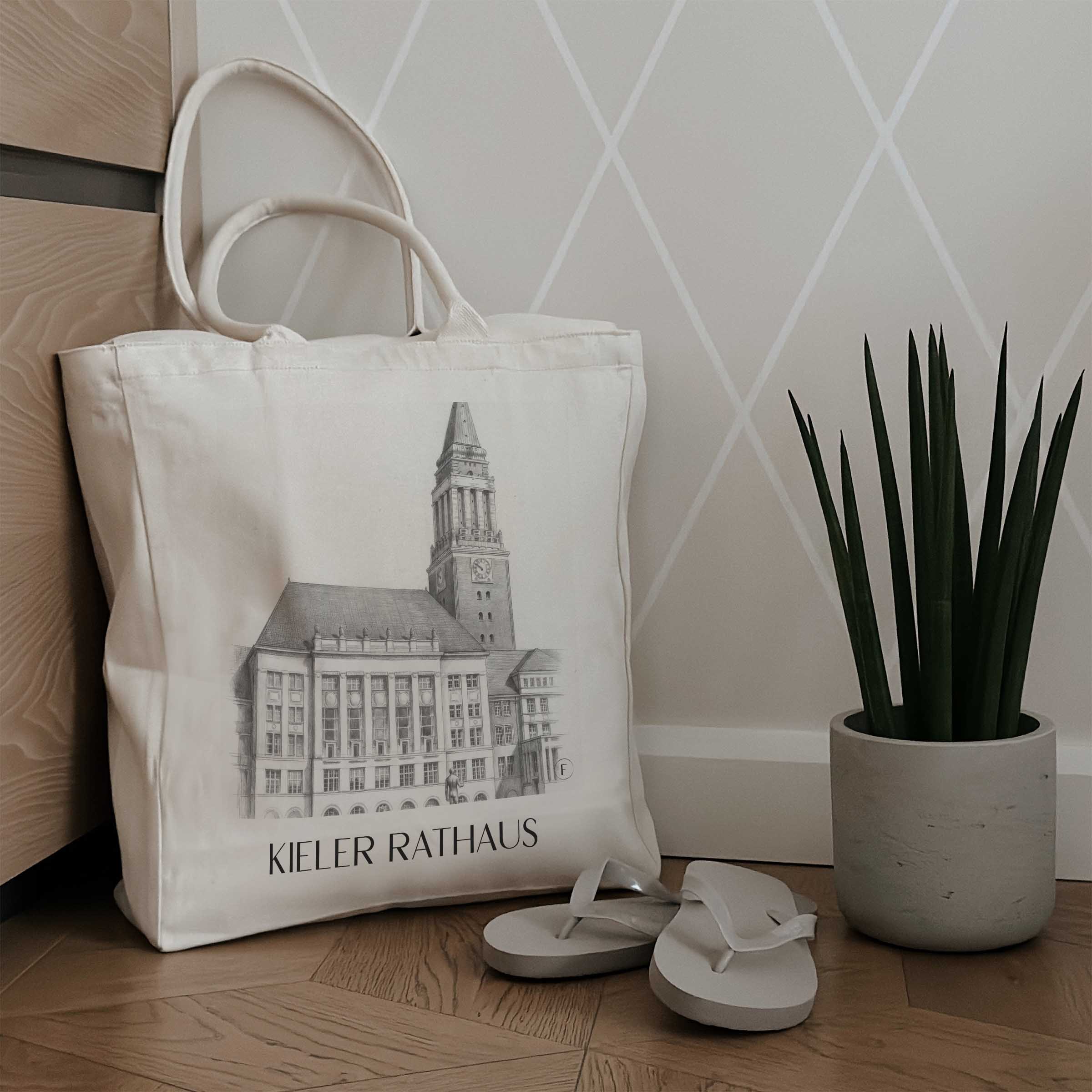 rathaus-kiel-deutschland-einkaufstasche-bleistift-zeichnung-drawing