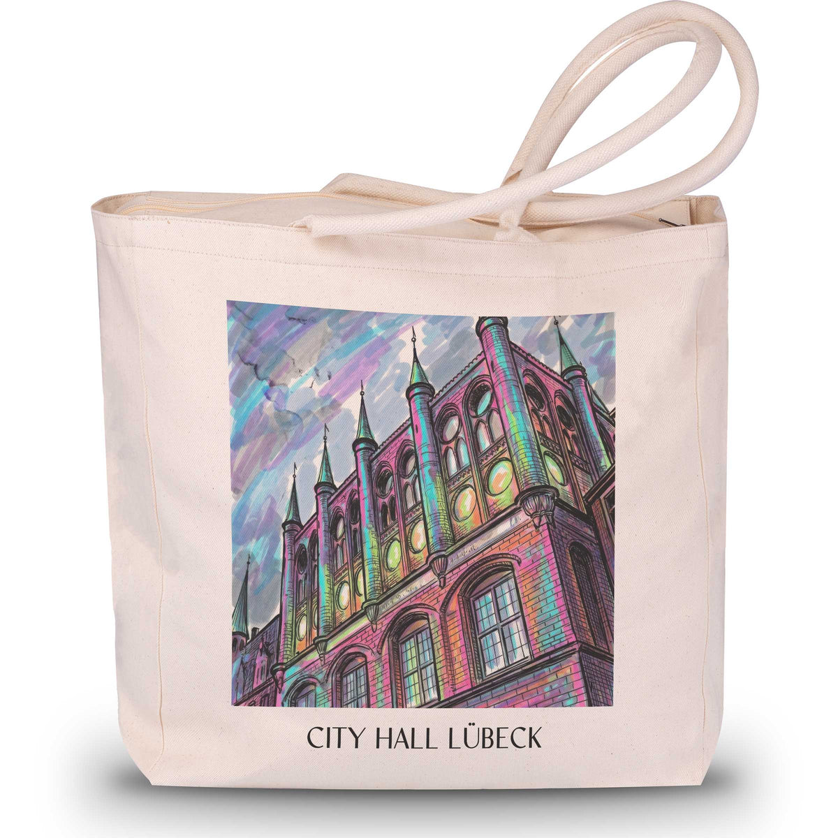 Rathaus Shopping Tasche - Lübeck - Deutschland Tote Bag - Einkaufstasche im Tag Graffiti Stil - favplace