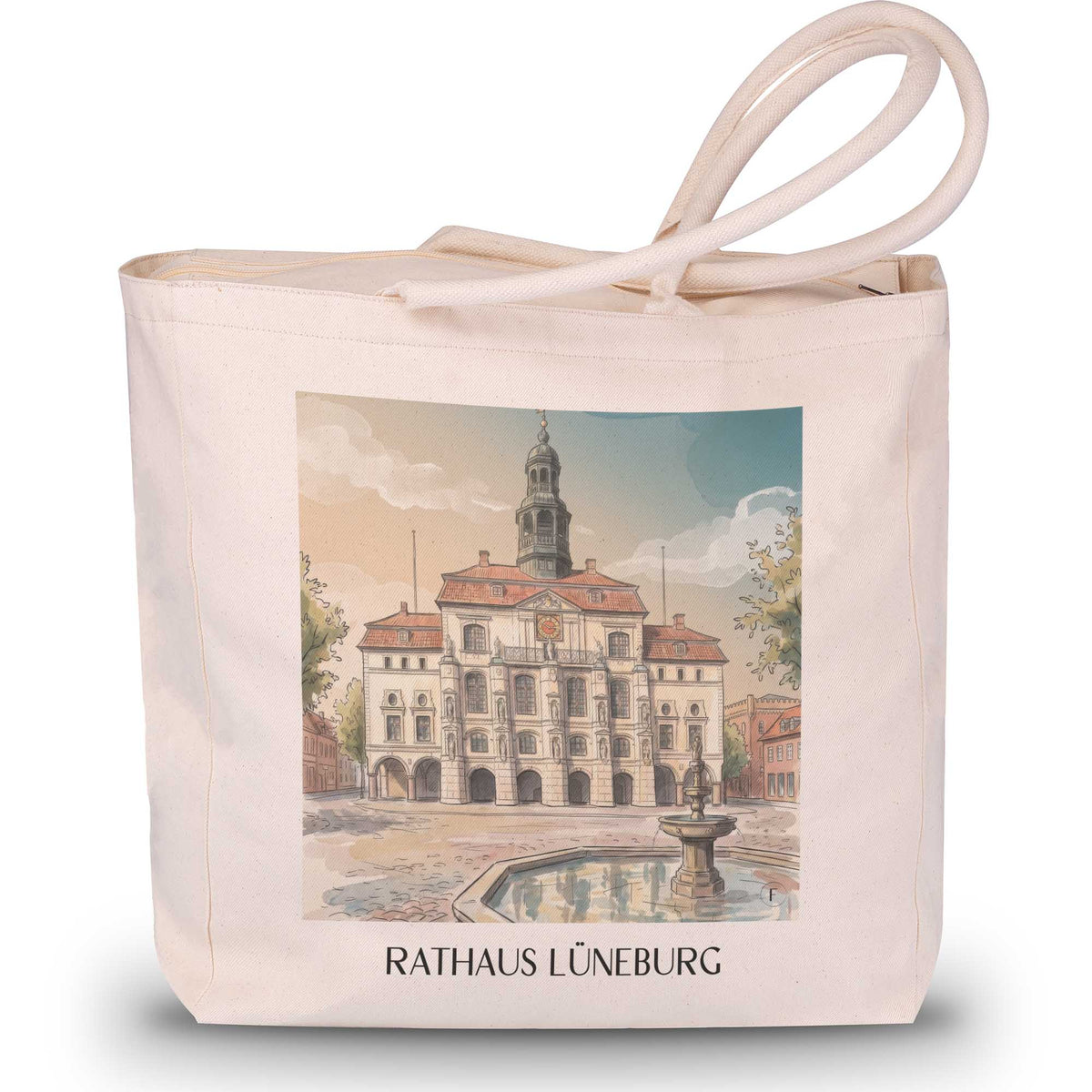 rathaus-lüneburg-deutschland-einkaufstasche-aquarell