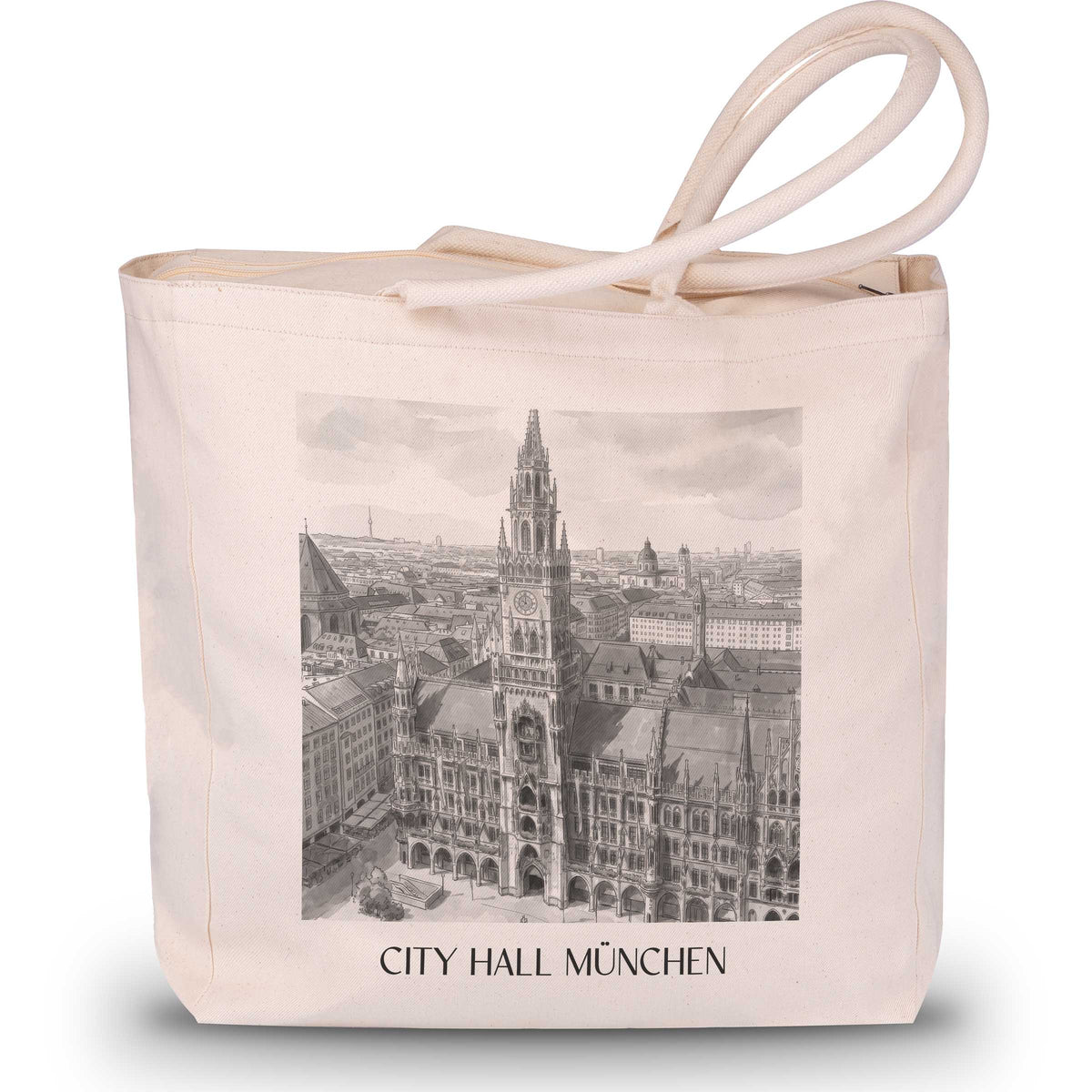 Rathaus Shopping Tasche - München - Deutschland Tote Bag - Einkaufstasche im Aquarell Schwarz-Weiß Stil - favplace