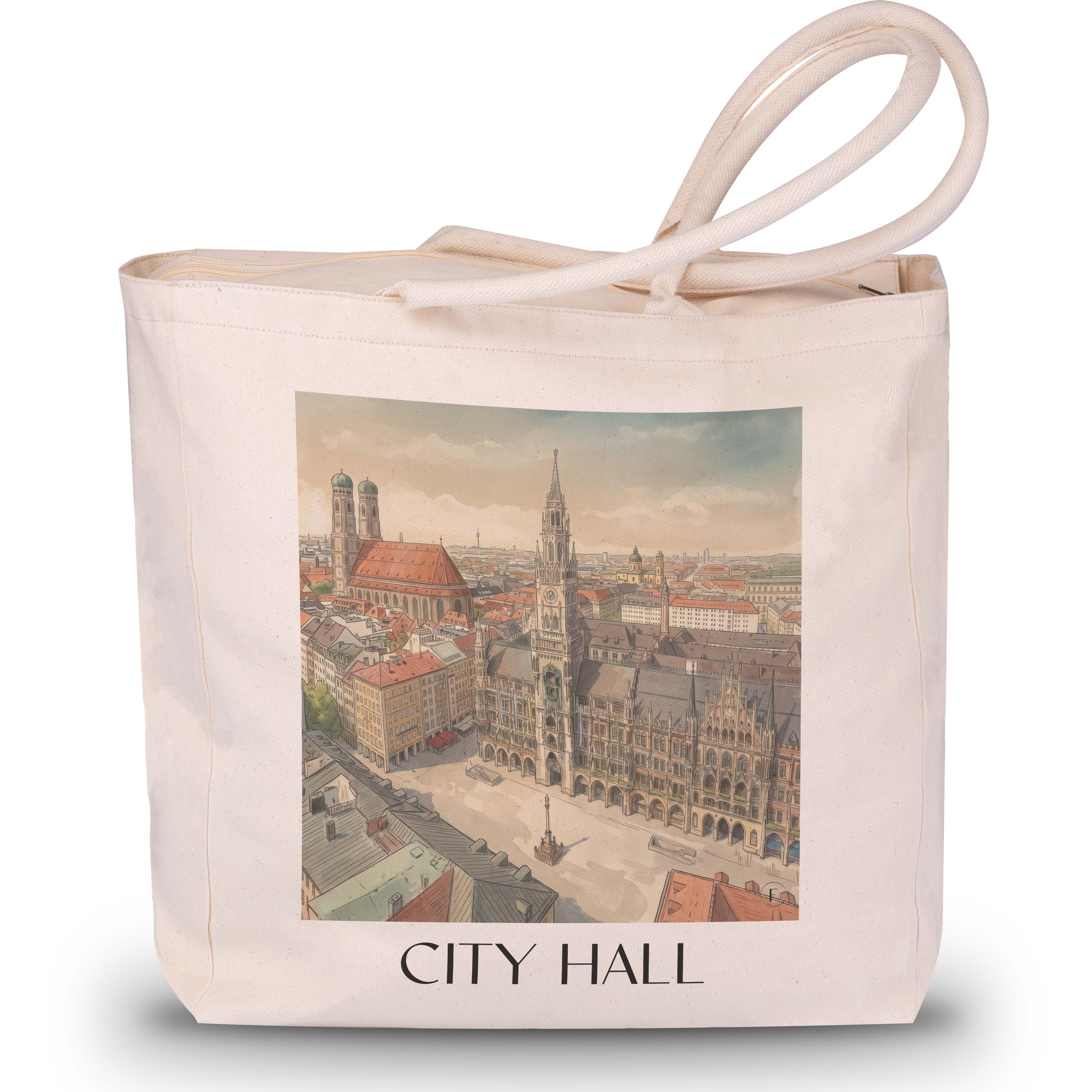 Rathaus Shopping Tasche - München - Deutschland Tote Bag - Einkaufstasche im Aquarell Stil - favplace