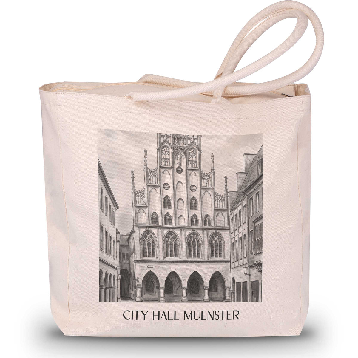 Rathaus Shopping Tasche - Münster - Deutschland Tote Bag - Einkaufstasche im Aquarell Schwarz-Weiß Stil - favplace