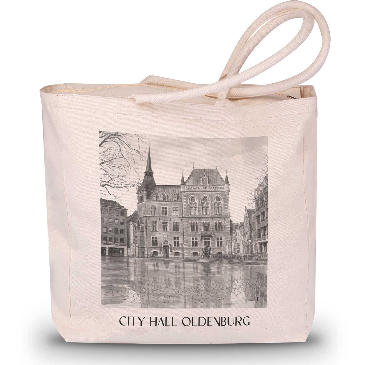 Rathaus Shopping Tasche - Oldenburg - Deutschland Tote Bag - Einkaufstasche im Aquarell Schwarz-Weiß Stil - favplace