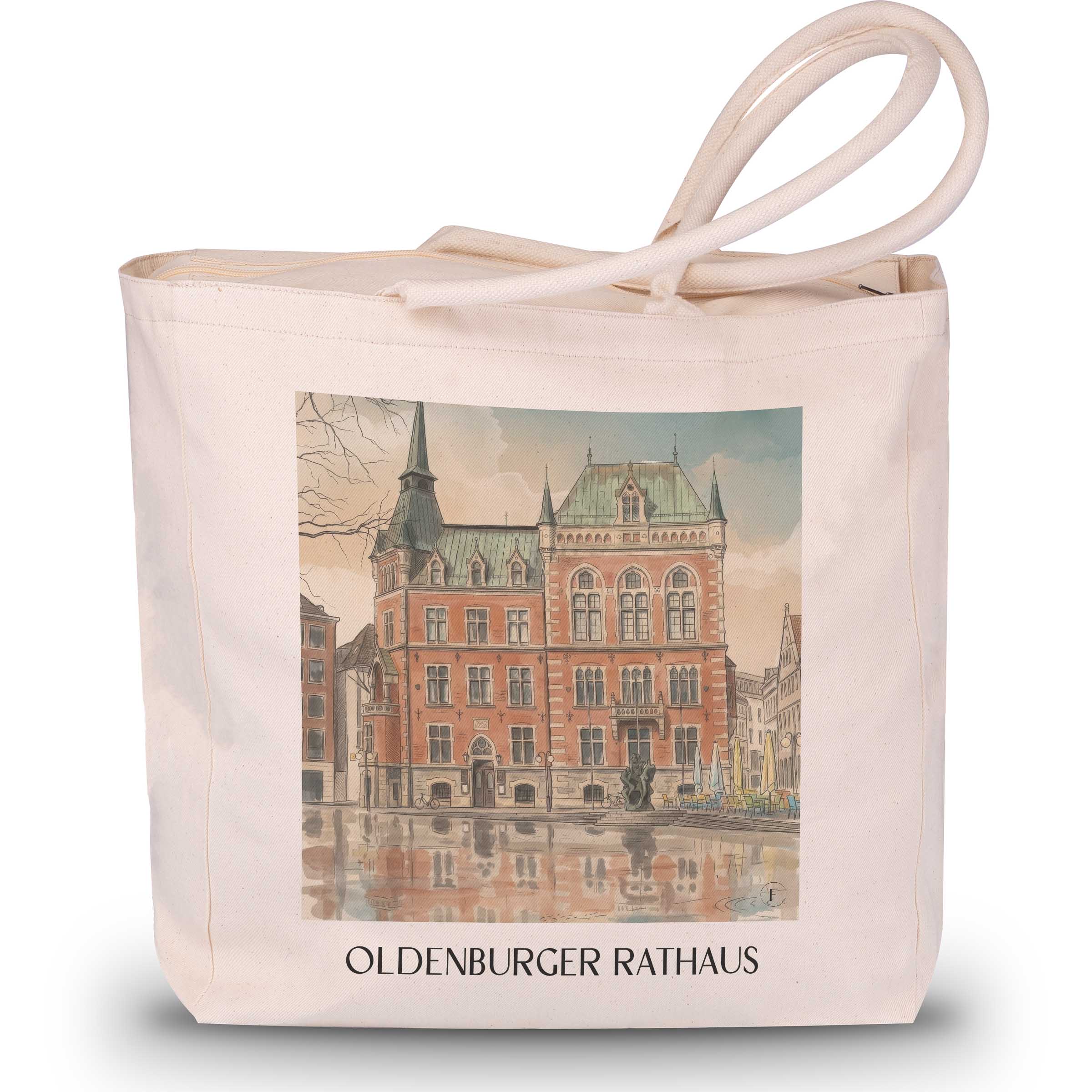 rathaus-oldenburg-deutschland-einkaufstasche-aquarell