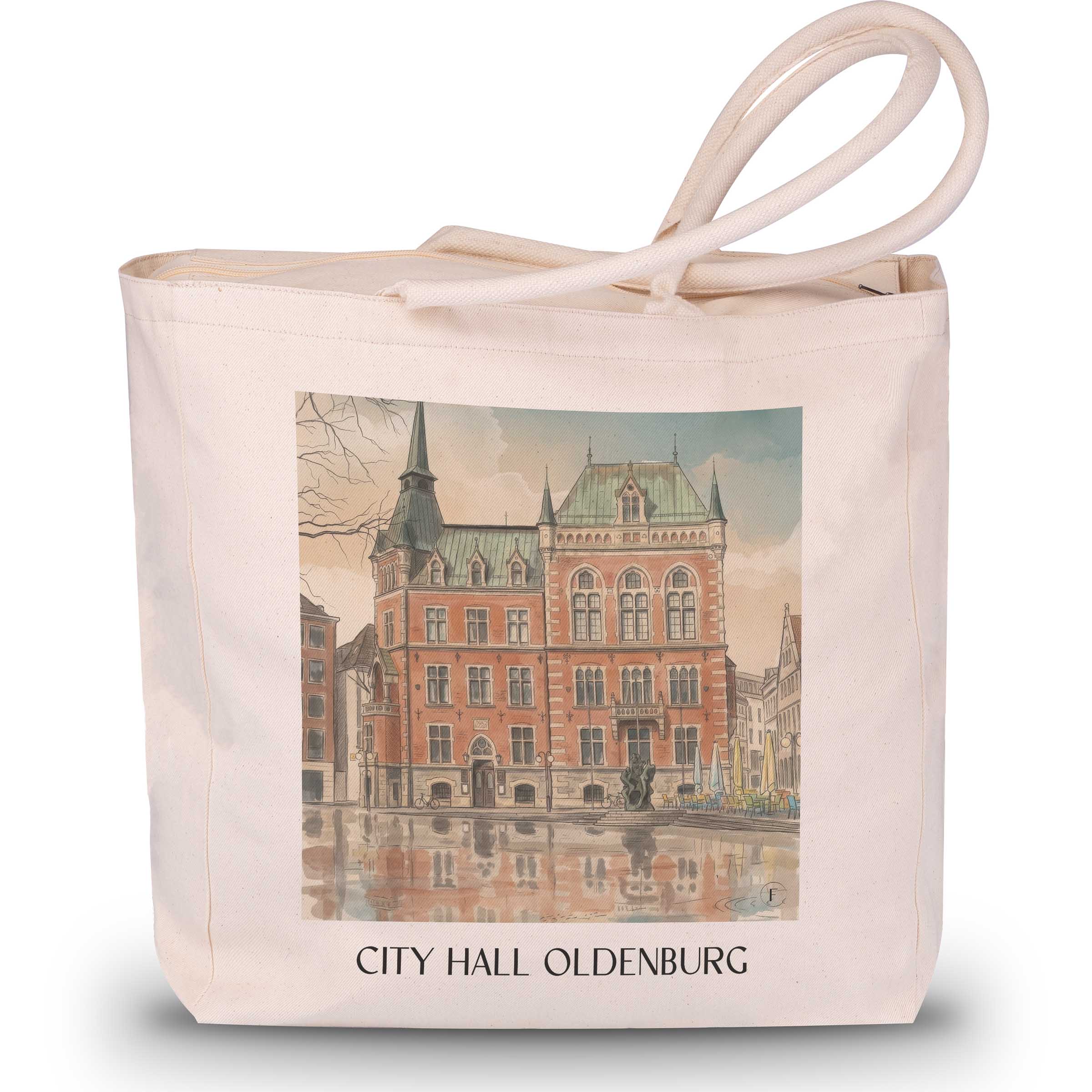 Rathaus Shopping Tasche - Oldenburg - Deutschland Tote Bag - Einkaufstasche im Aquarell Stil - favplace