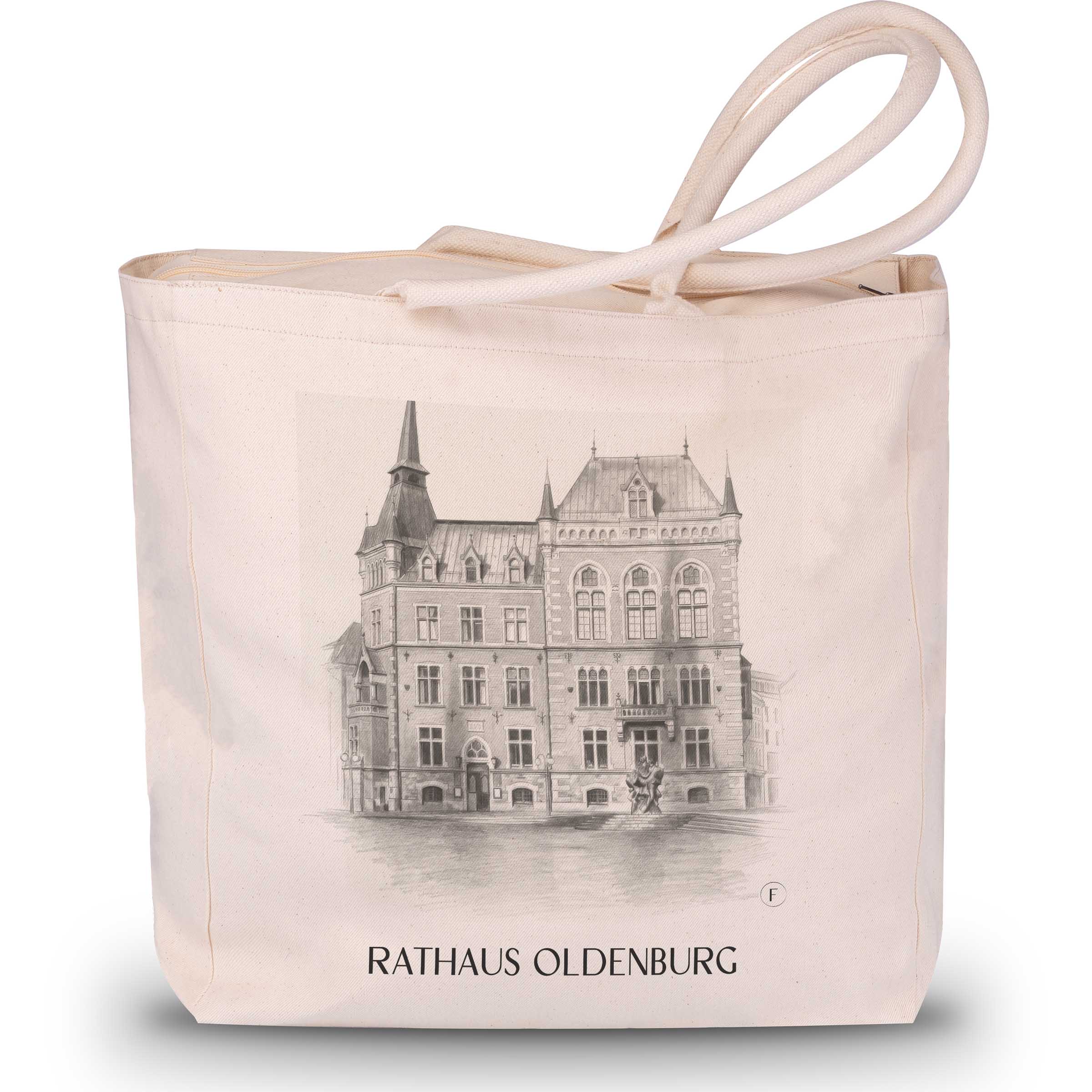 rathaus-oldenburg-deutschland-einkaufstasche-bleistift-zeichnung-drawing