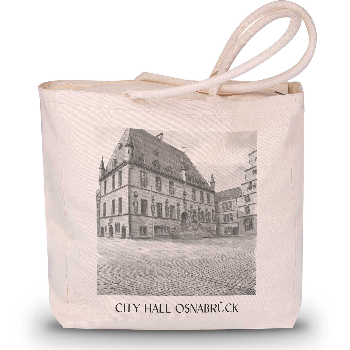 Rathaus Shopping Tasche - Osnabrück - Deutschland Tote Bag - Einkaufstasche im Aquarell Schwarz-Weiß Stil - favplace