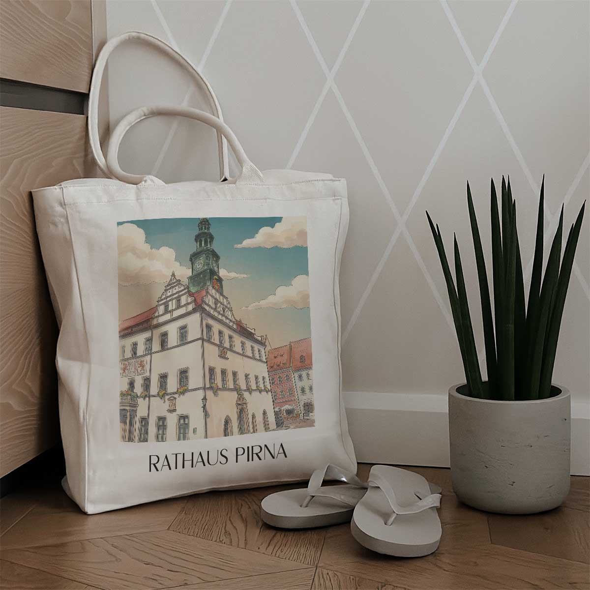 rathaus-pirna-deutschland-einkaufstasche-aquarell