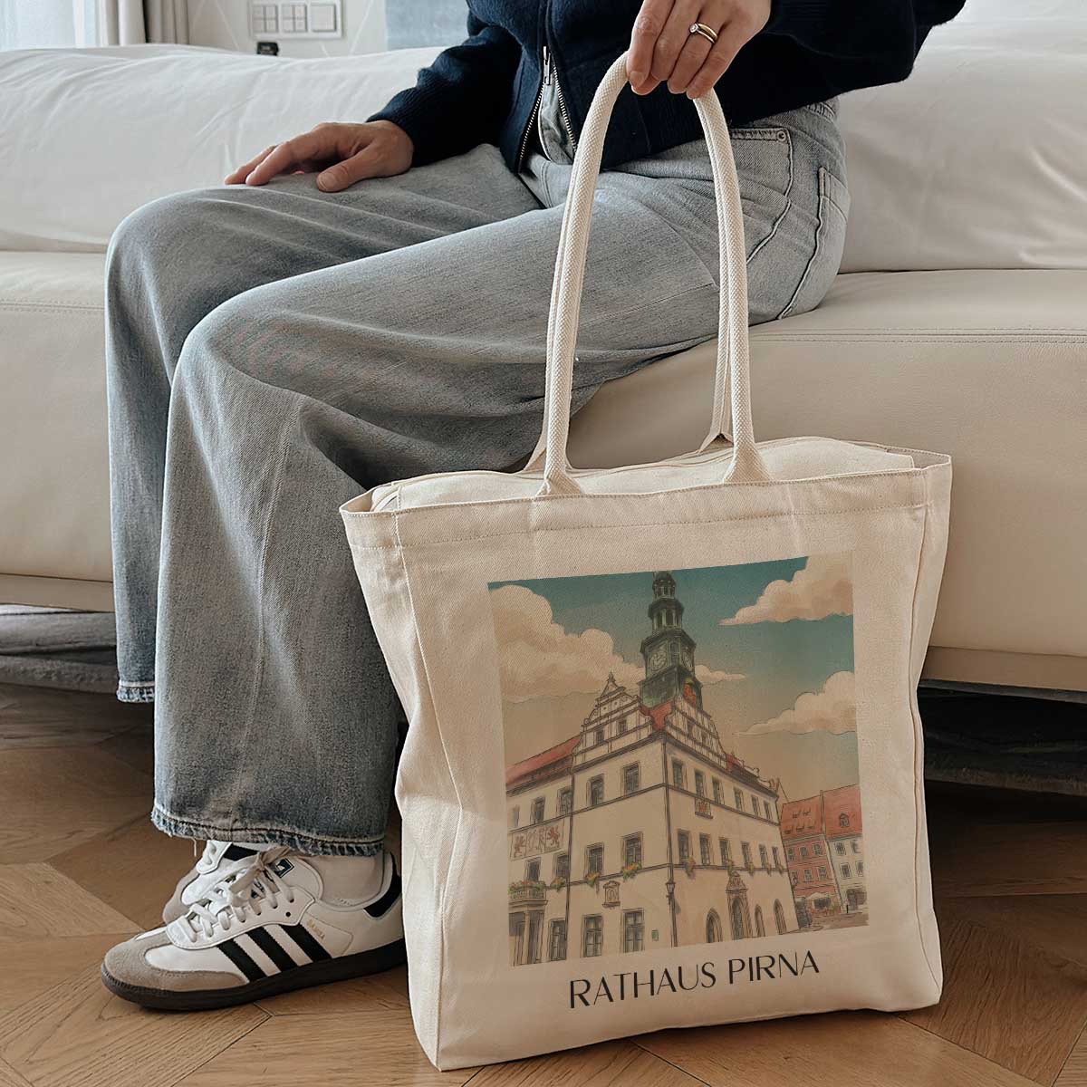 rathaus-pirna-deutschland-einkaufstasche-aquarell
