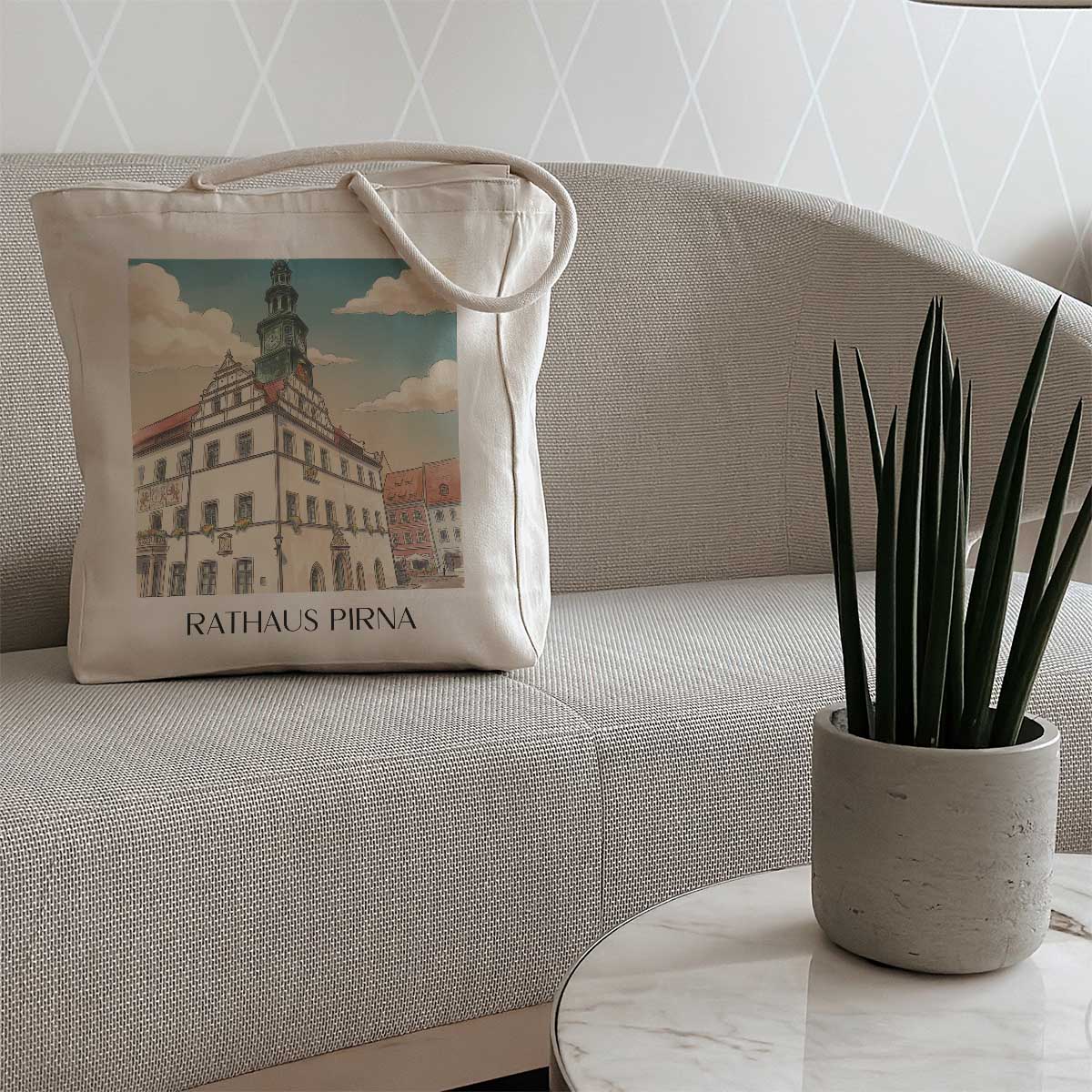 rathaus-pirna-deutschland-einkaufstasche-aquarell