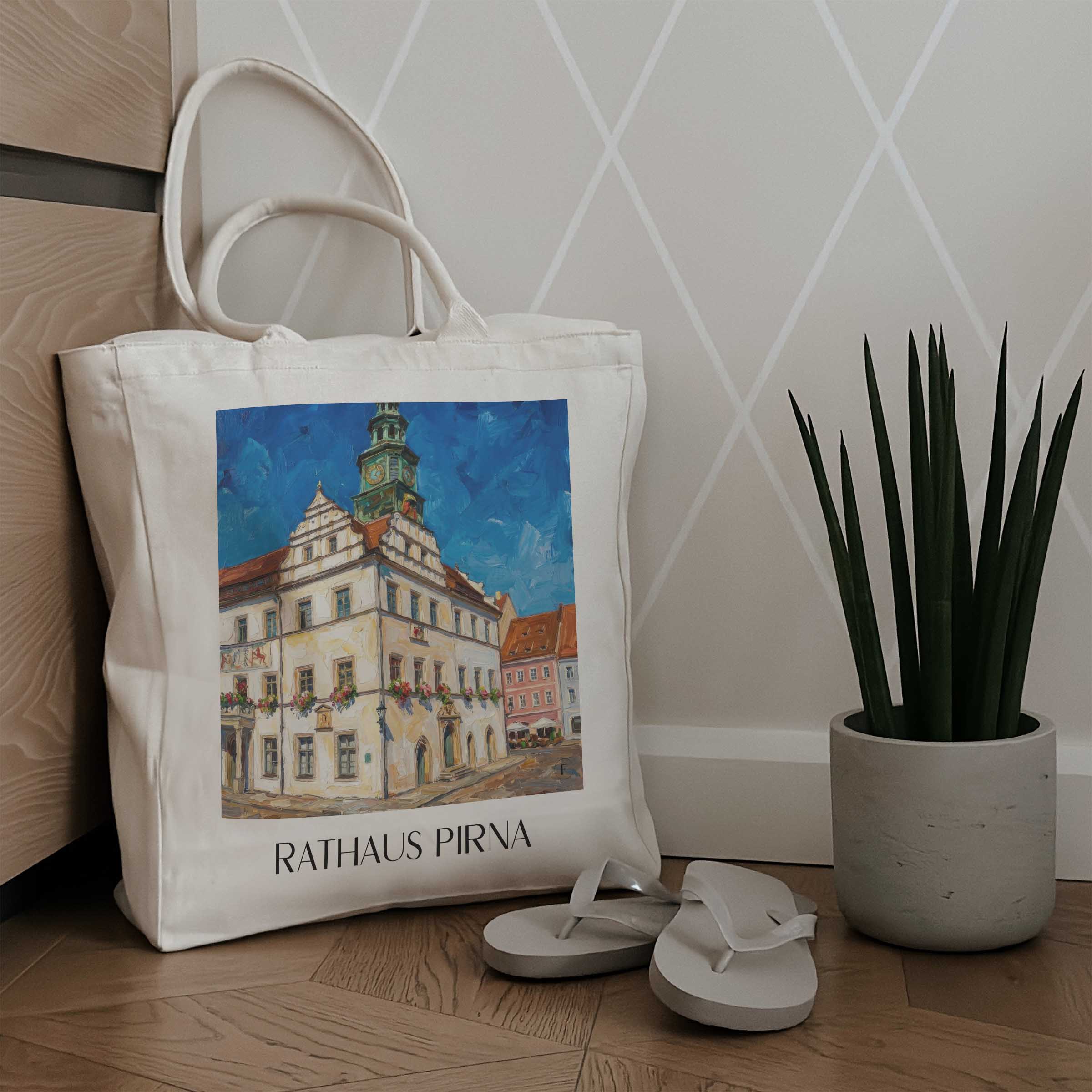 rathaus-pirna-deutschland-einkaufstasche-oil-painting-oelgemaelde