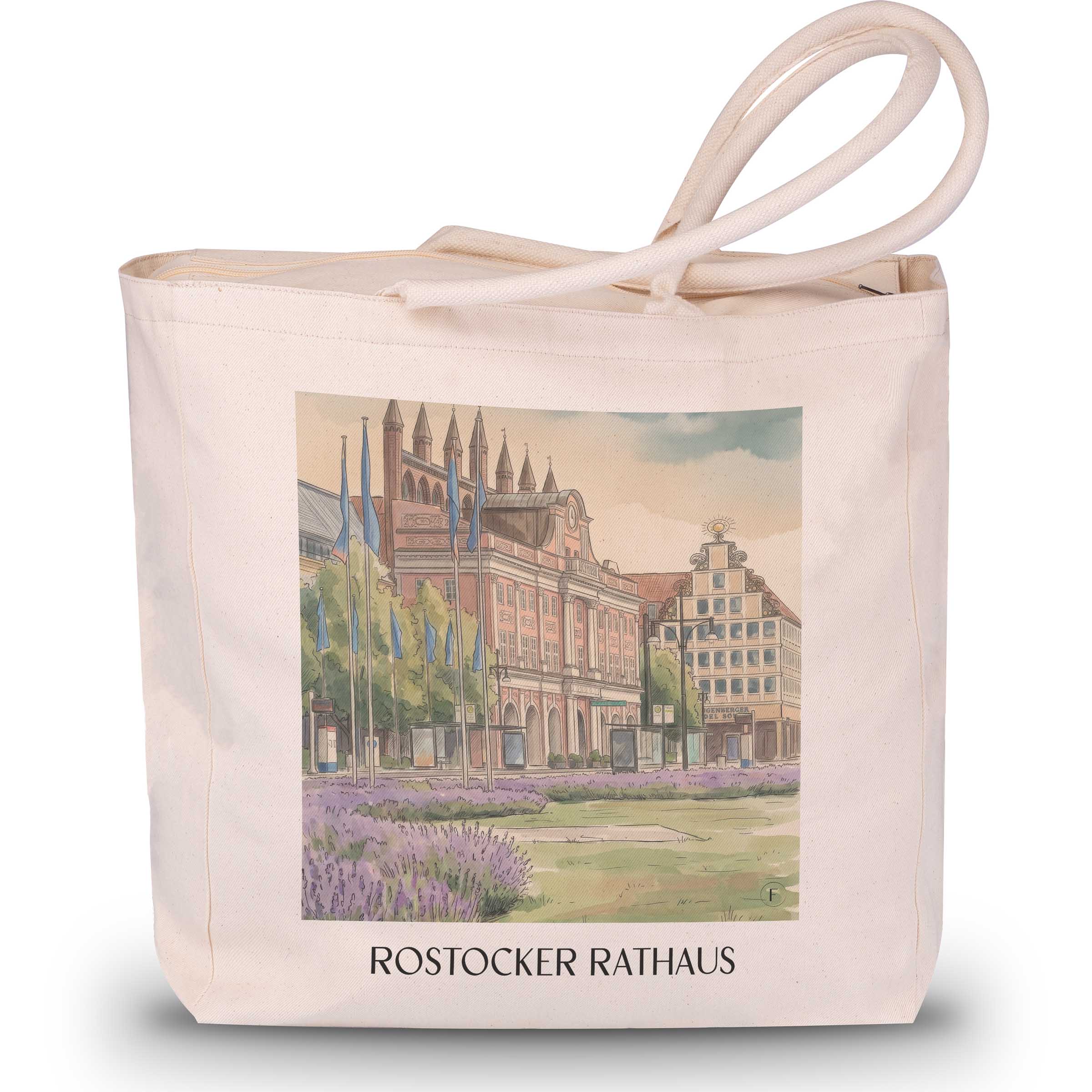rathaus-rostock-deutschland-einkaufstasche-aquarell