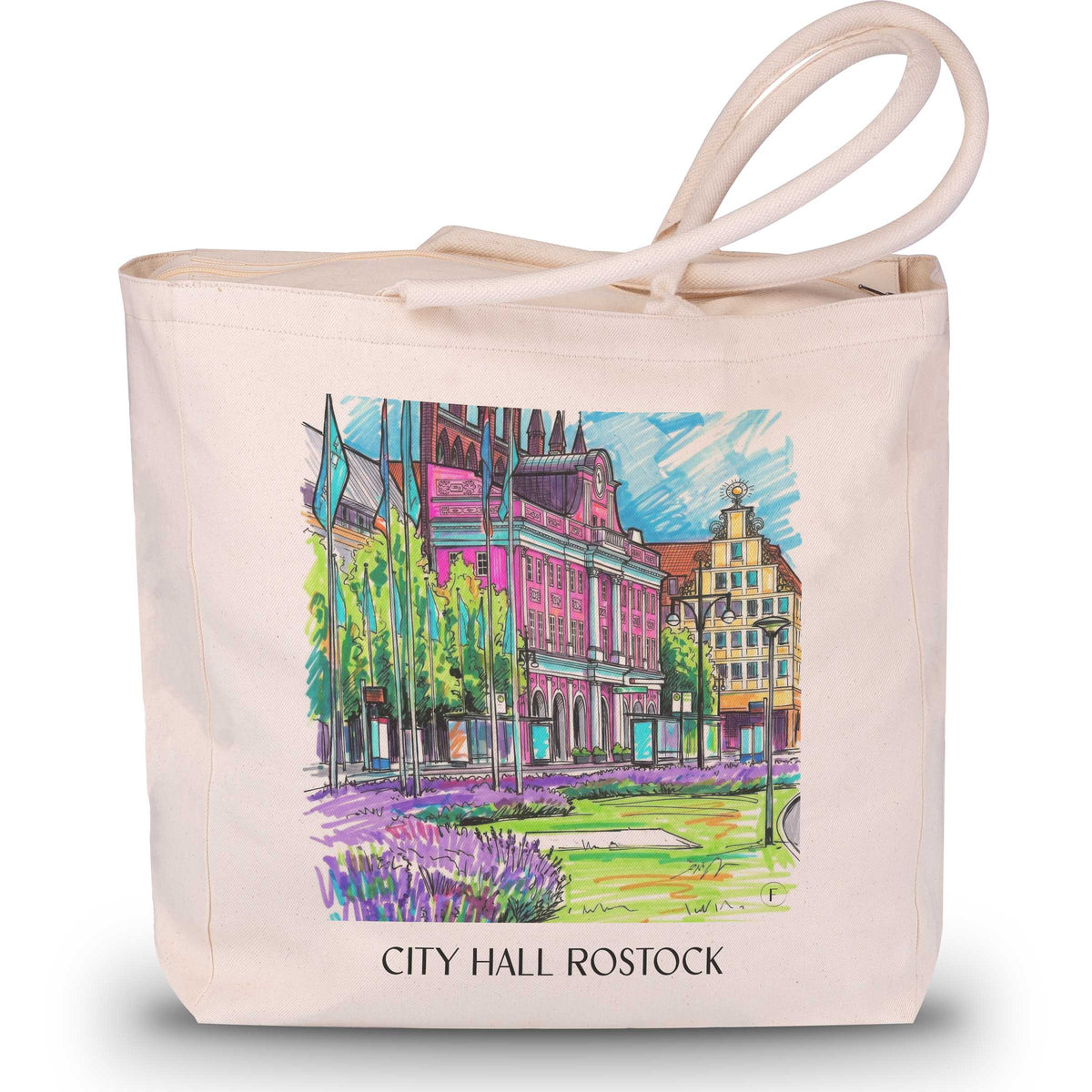 Rathaus Shopping Tasche - Rostock - Deutschland Tote Bag - Einkaufstasche im Tag Graffiti Stil - favplace