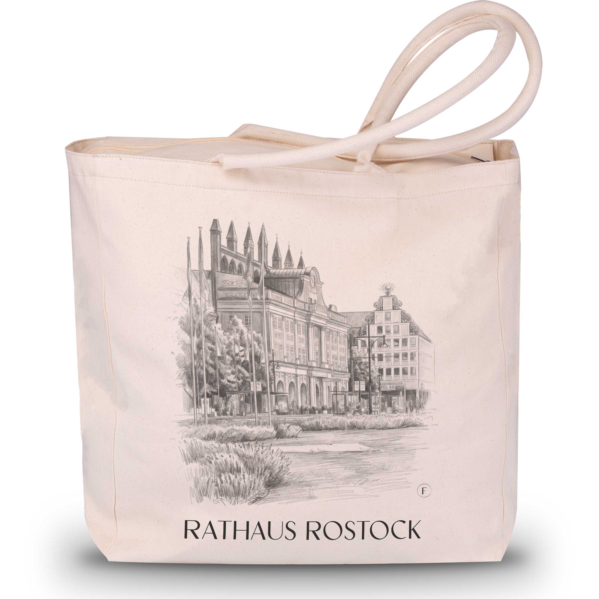 rathaus-rostock-deutschland-einkaufstasche-bleistift-zeichnung-drawing