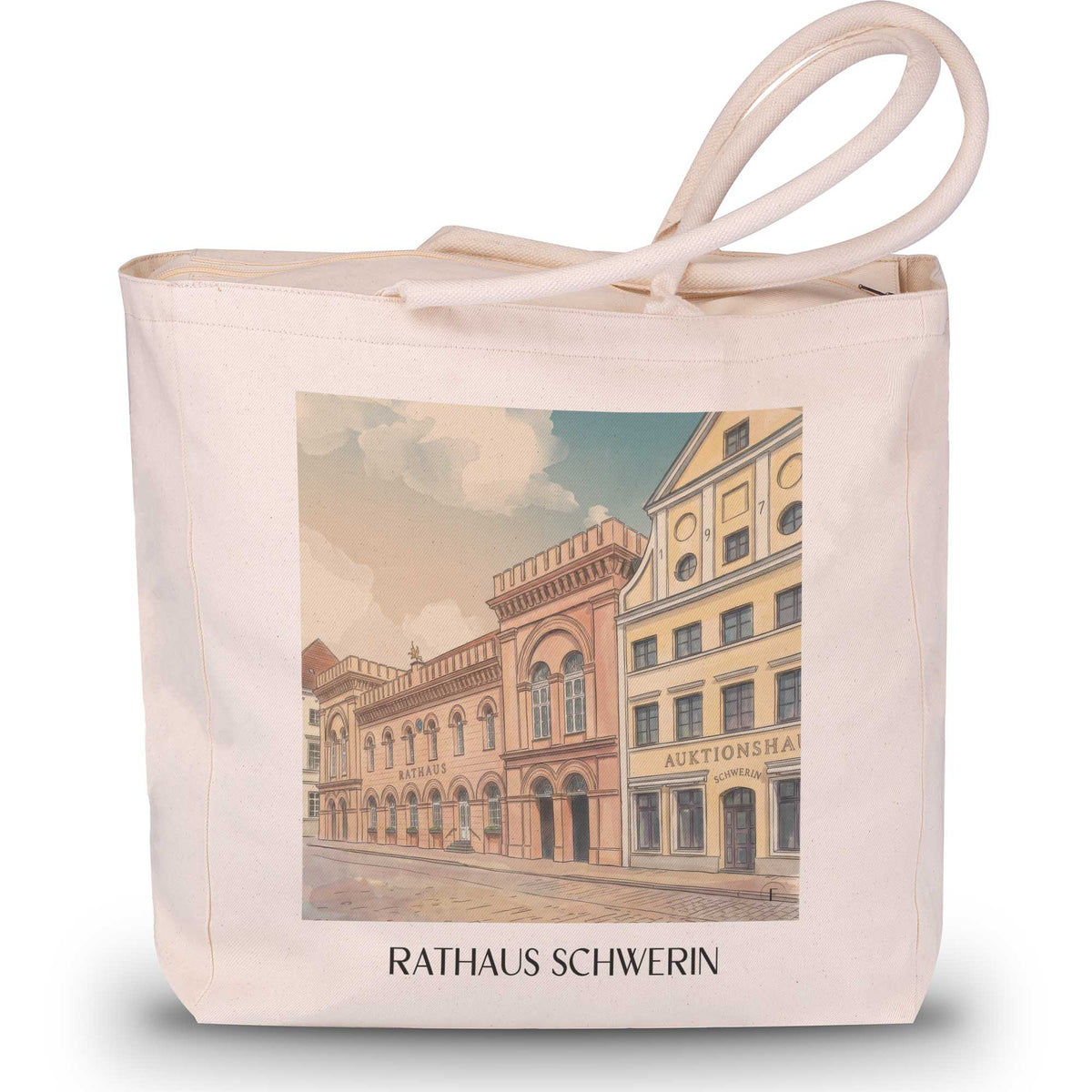 rathaus-schwerin-deutschland-einkaufstasche-aquarell