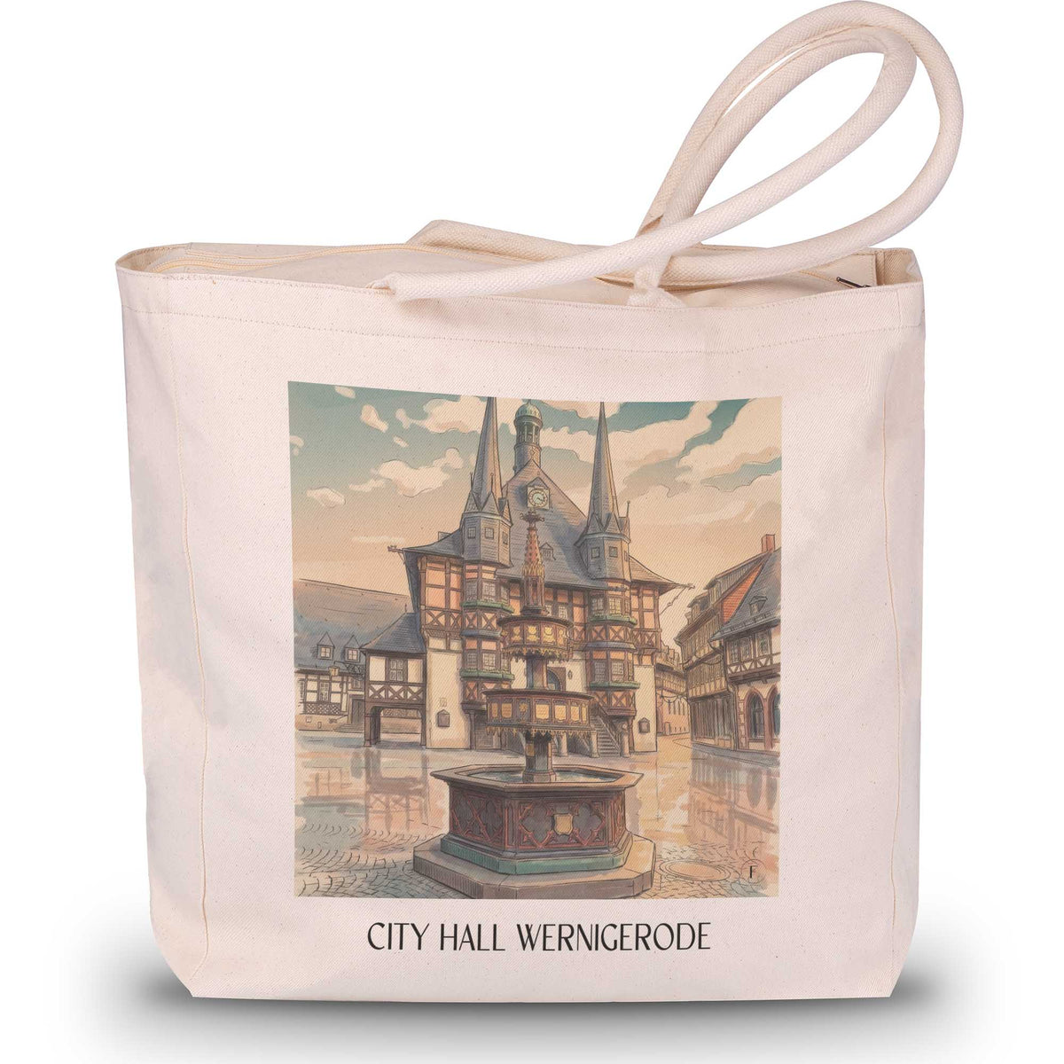 Rathaus Shopping Tasche - Wernigerode - Deutschland Tote Bag - Einkaufstasche im Aquarell Stil - favplace
