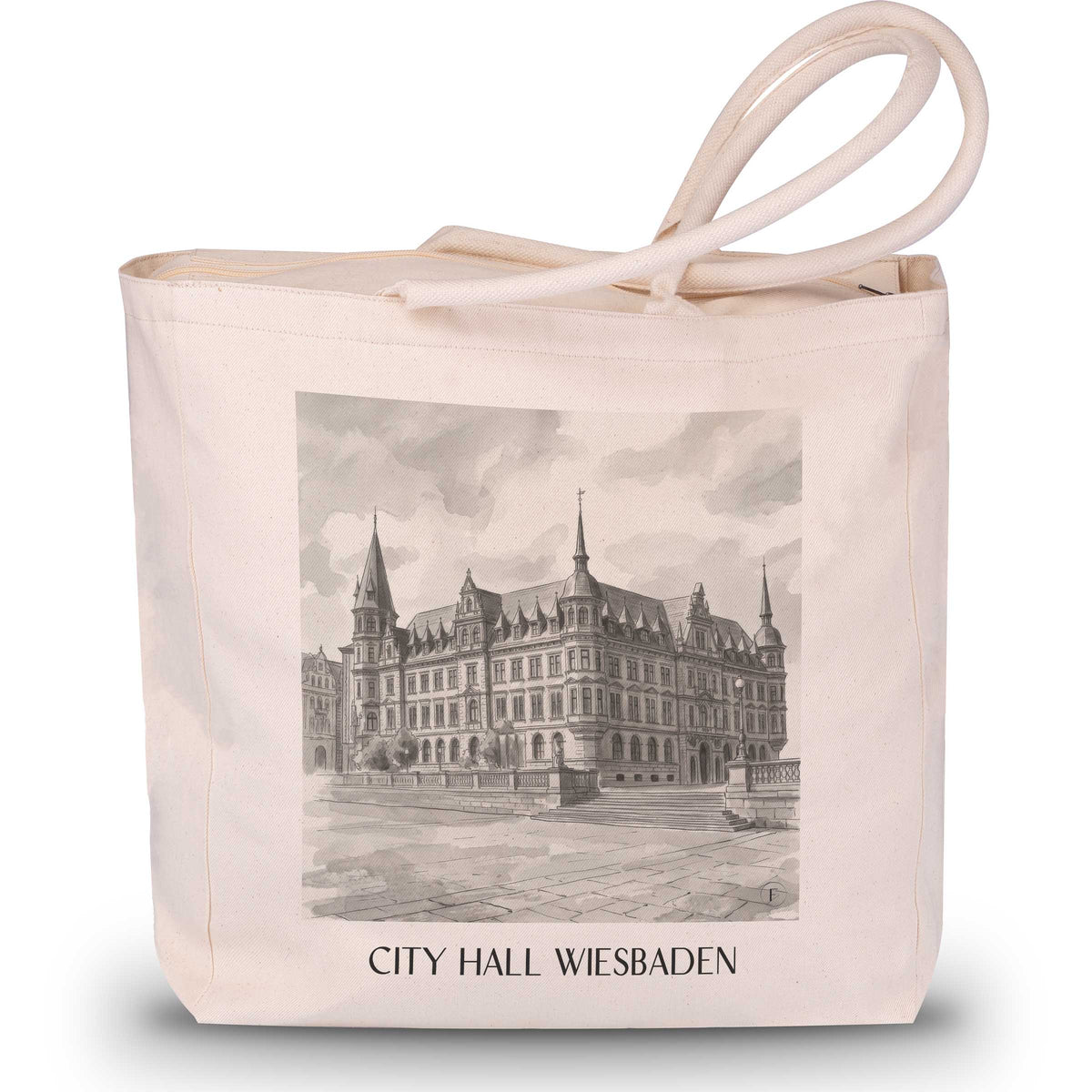 Rathaus Shopping Tasche - Wiesbaden - Deutschland Tote Bag - Einkaufstasche im Aquarell Schwarz-Weiß Stil - favplace