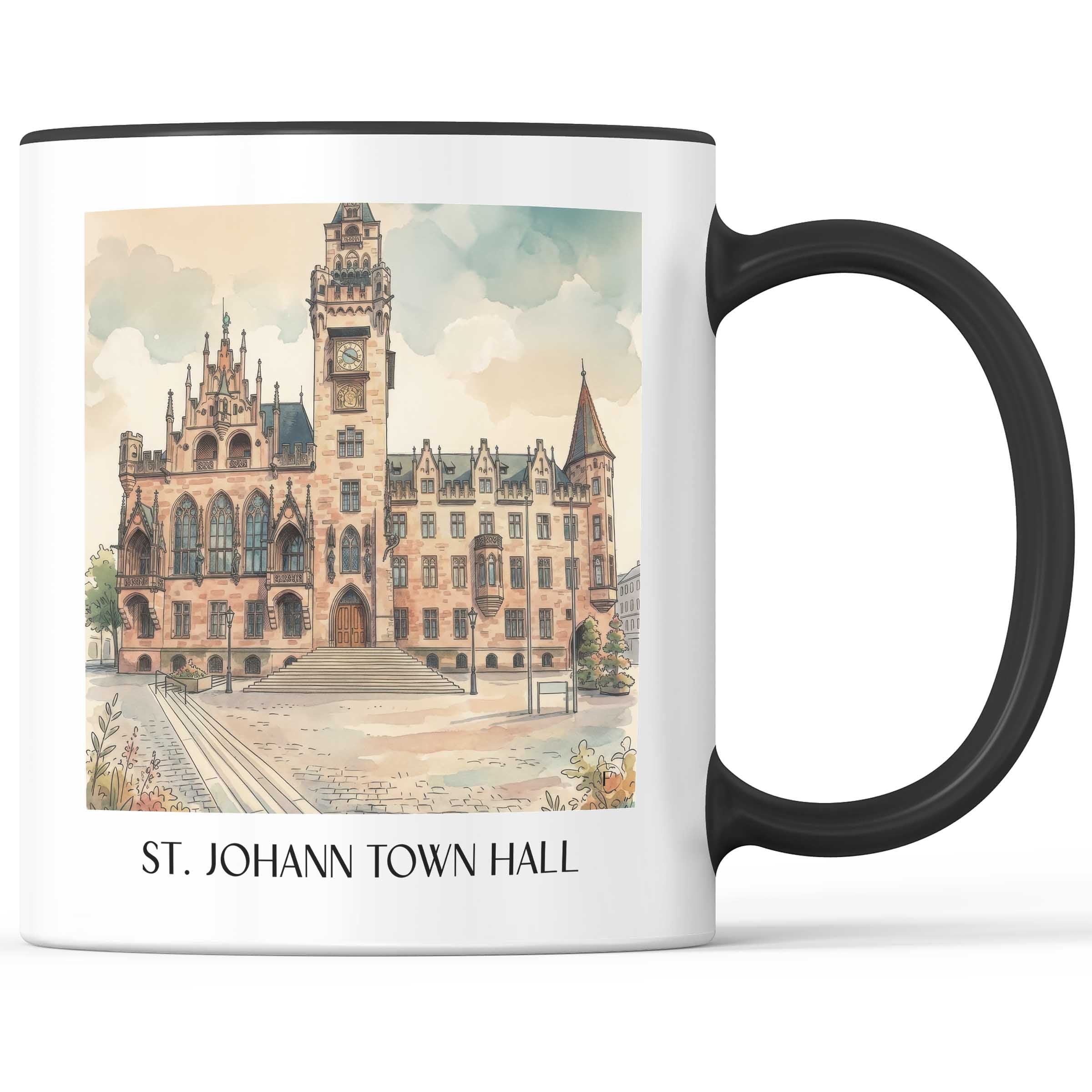 Rathaus St. Johann Kaffeebecher - Saarbrücken - Deutschland Becher - Kaffeetasse im Aquarell Stil - favplace
