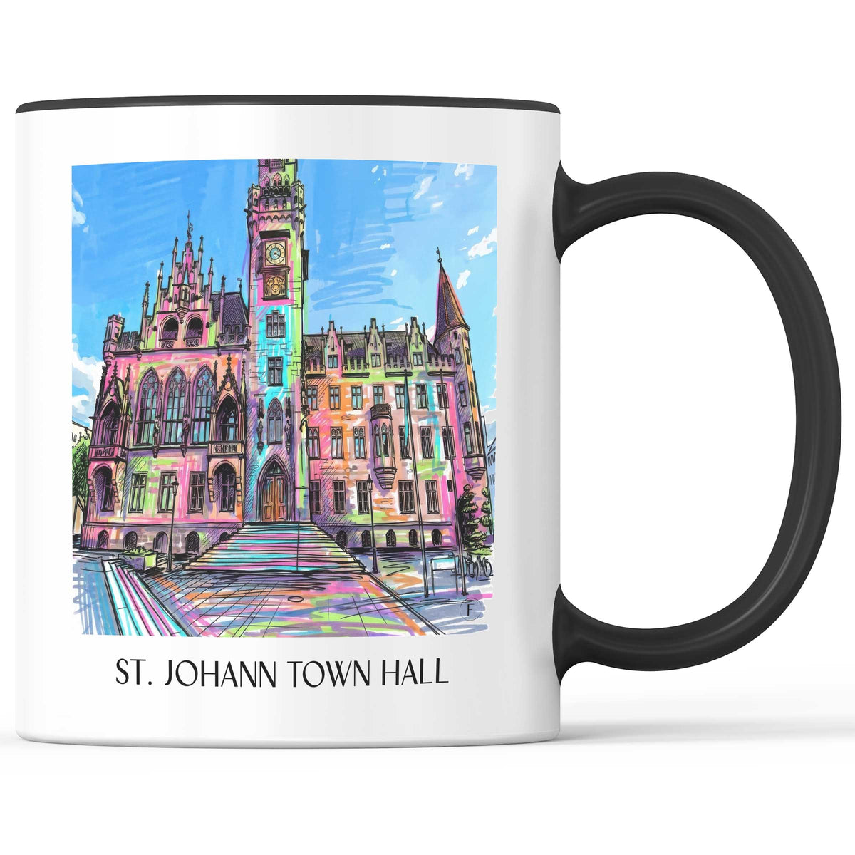 Rathaus St. Johann Kaffeebecher - Saarbrücken - Deutschland Becher - Kaffeetasse im Tag Graffiti Stil - favplace