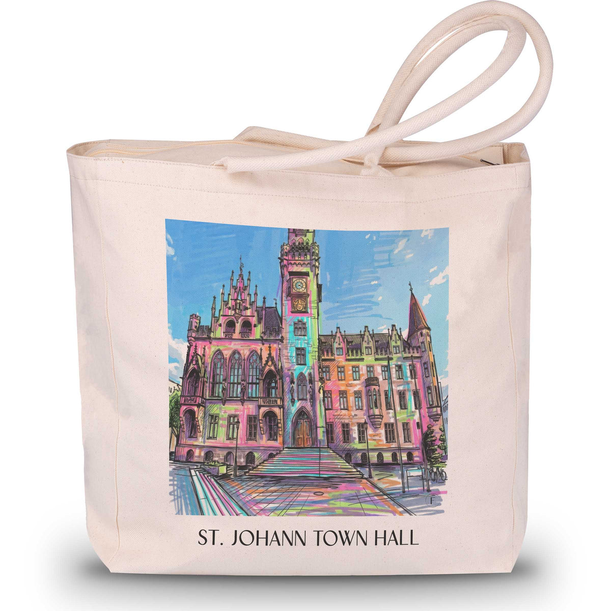 Rathaus St. Johann Shopping Tasche - Saarbrücken - Deutschland Tote Bag - Einkaufstasche im Tag Graffiti Stil - favplace